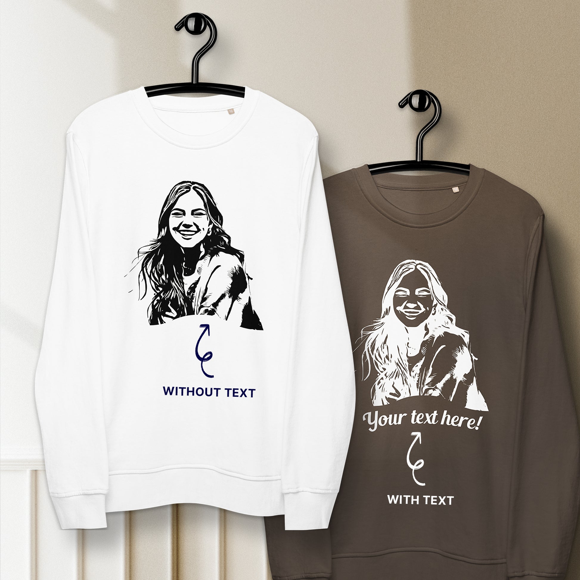 Personalized Line Drawing Unisex Organic Sweatshirt | Seepu | with and without text