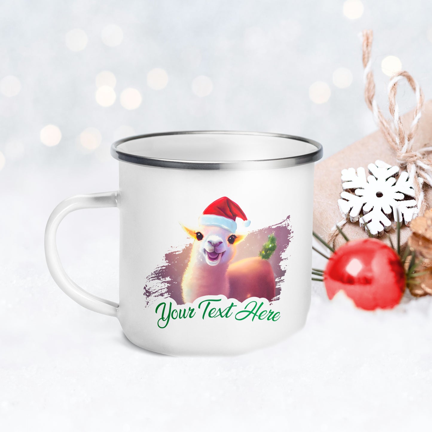 Personalized Christmas Enamel Mug - Llama | Seepu | front view