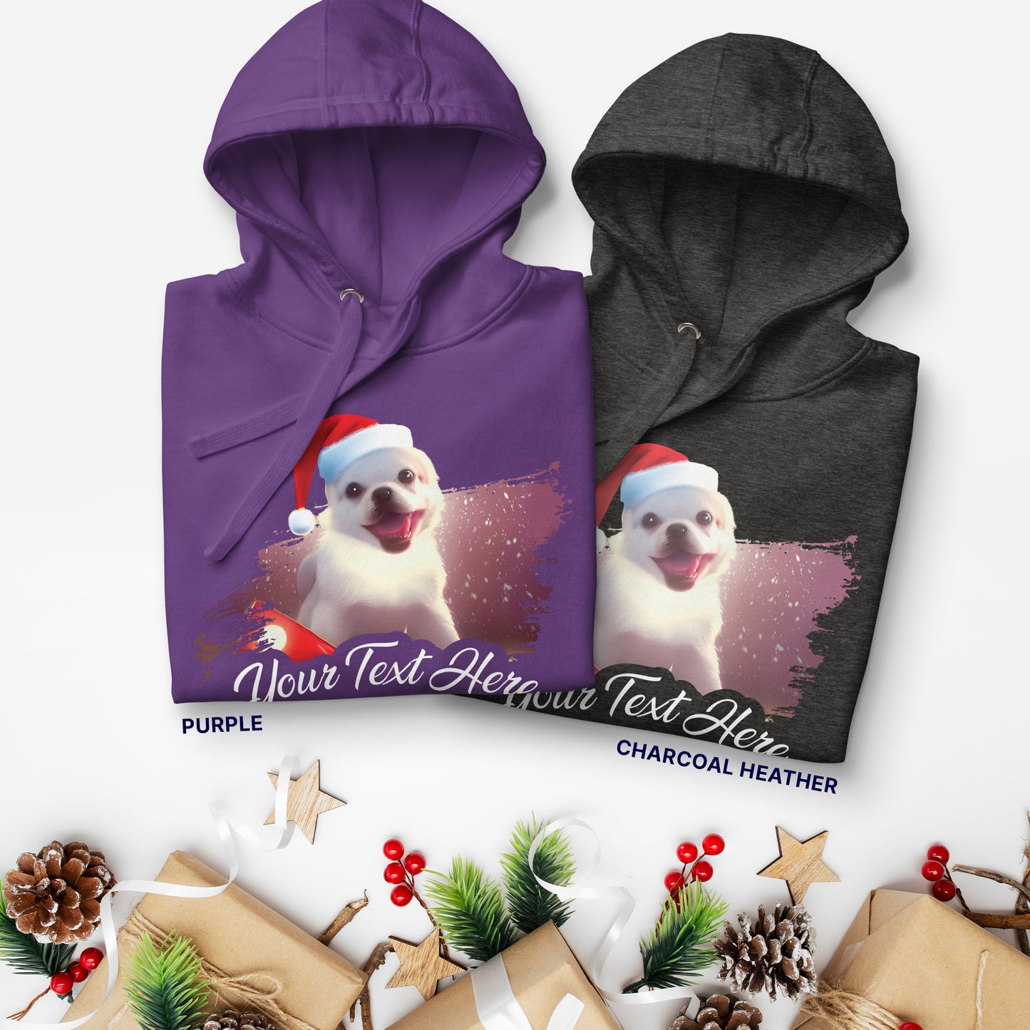 Personalized Unisex Hoodie Christmas Dog  | purple and charcoal heather | Seepu