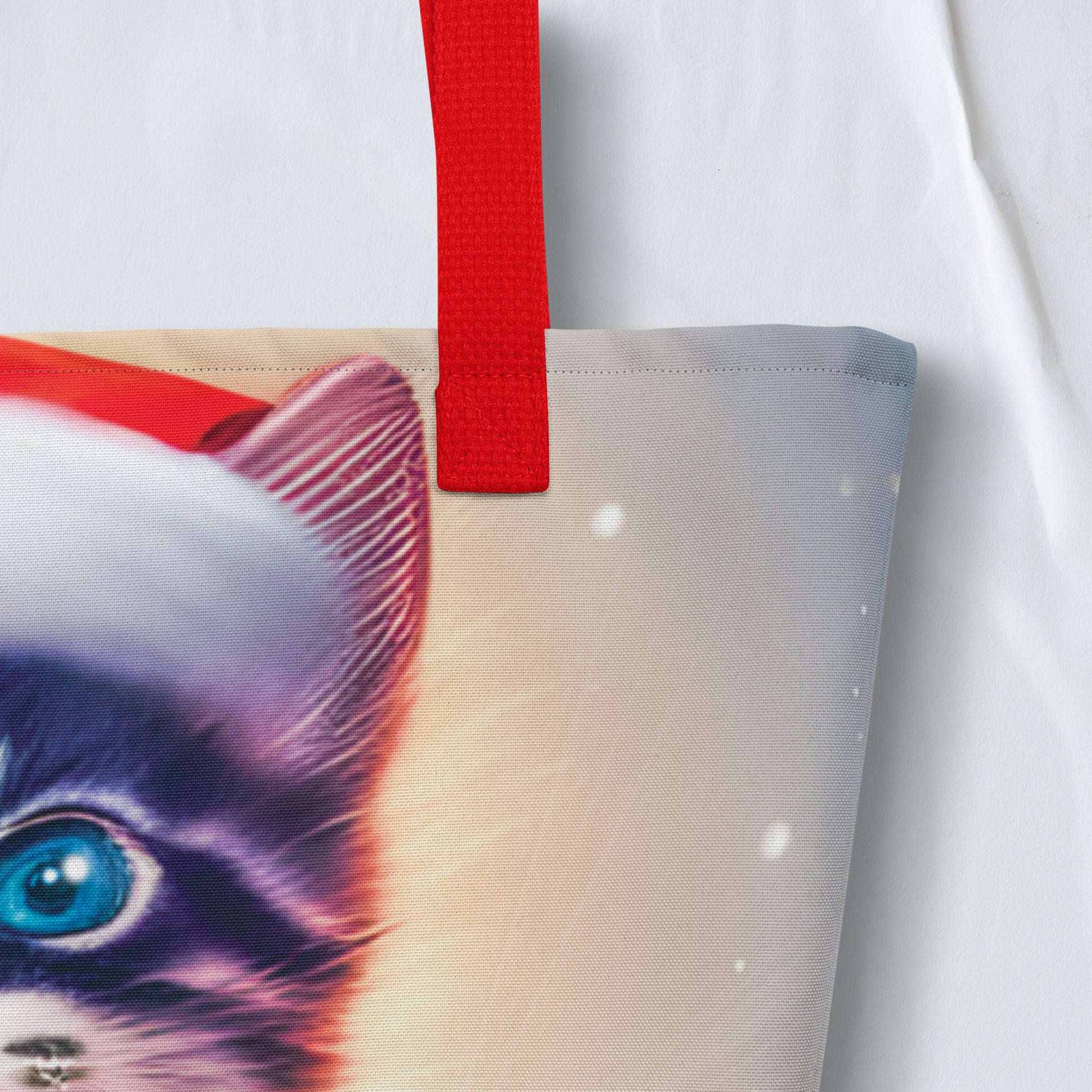 Christmas Large Tote Bag With Pocket - Cat | Seepu | close-up