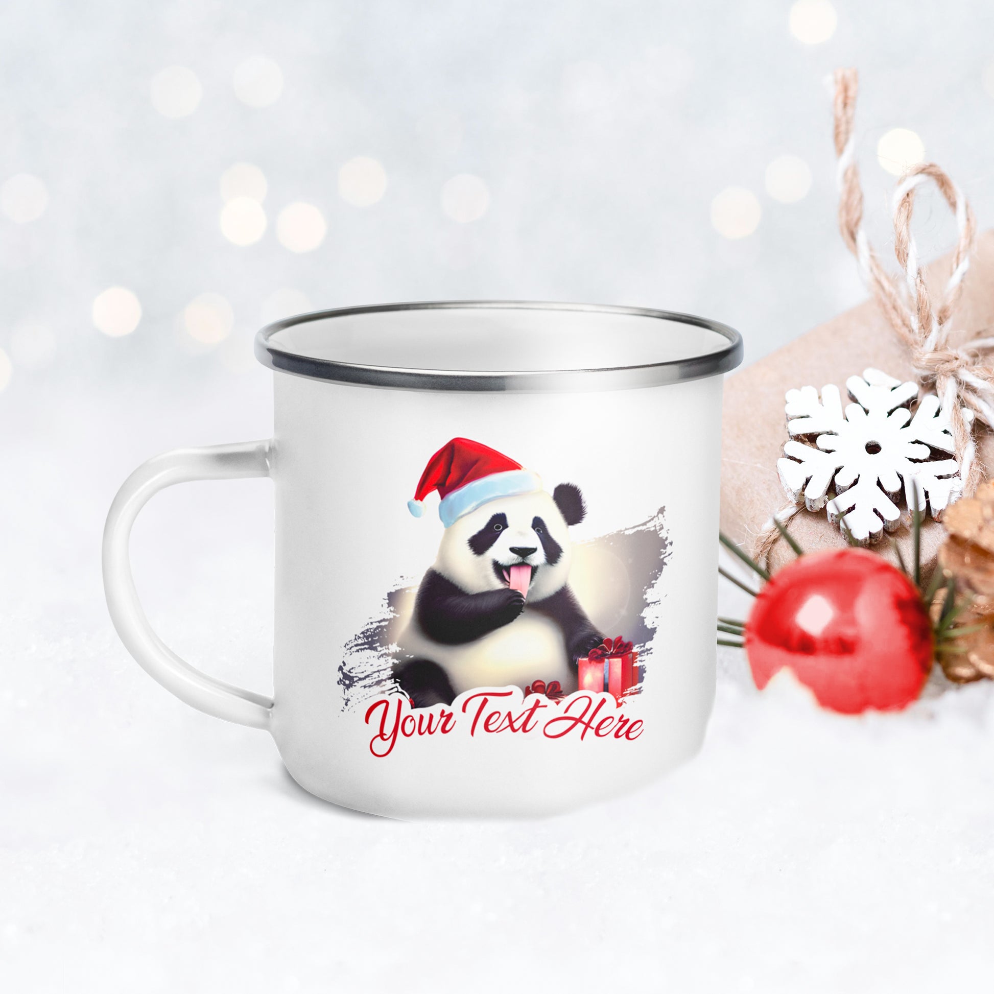 Christmas Enamel Mug - Panda | Seepu | front view
