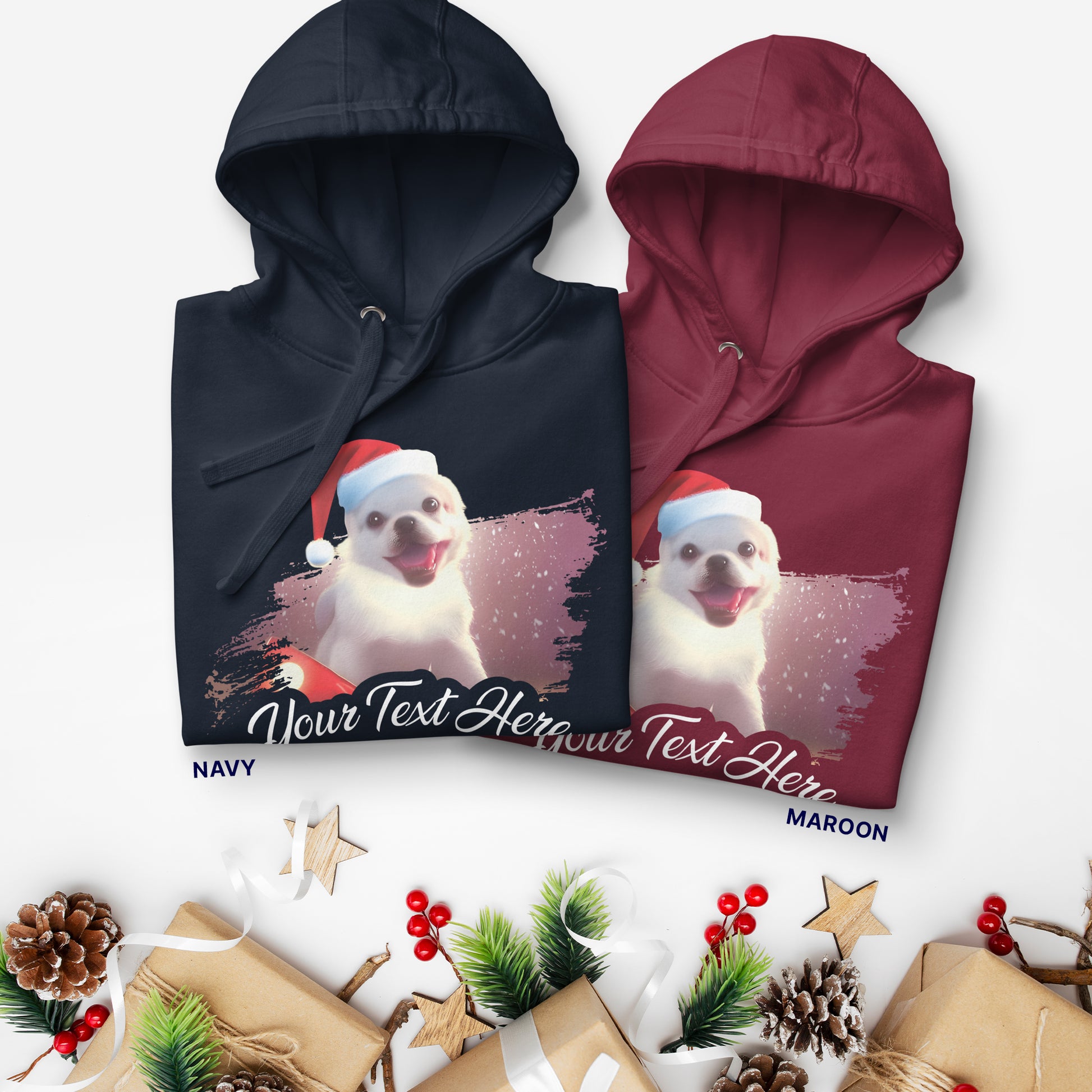 Personalized Unisex Hoodie Christmas Dog | Navy and maroon | Seepu