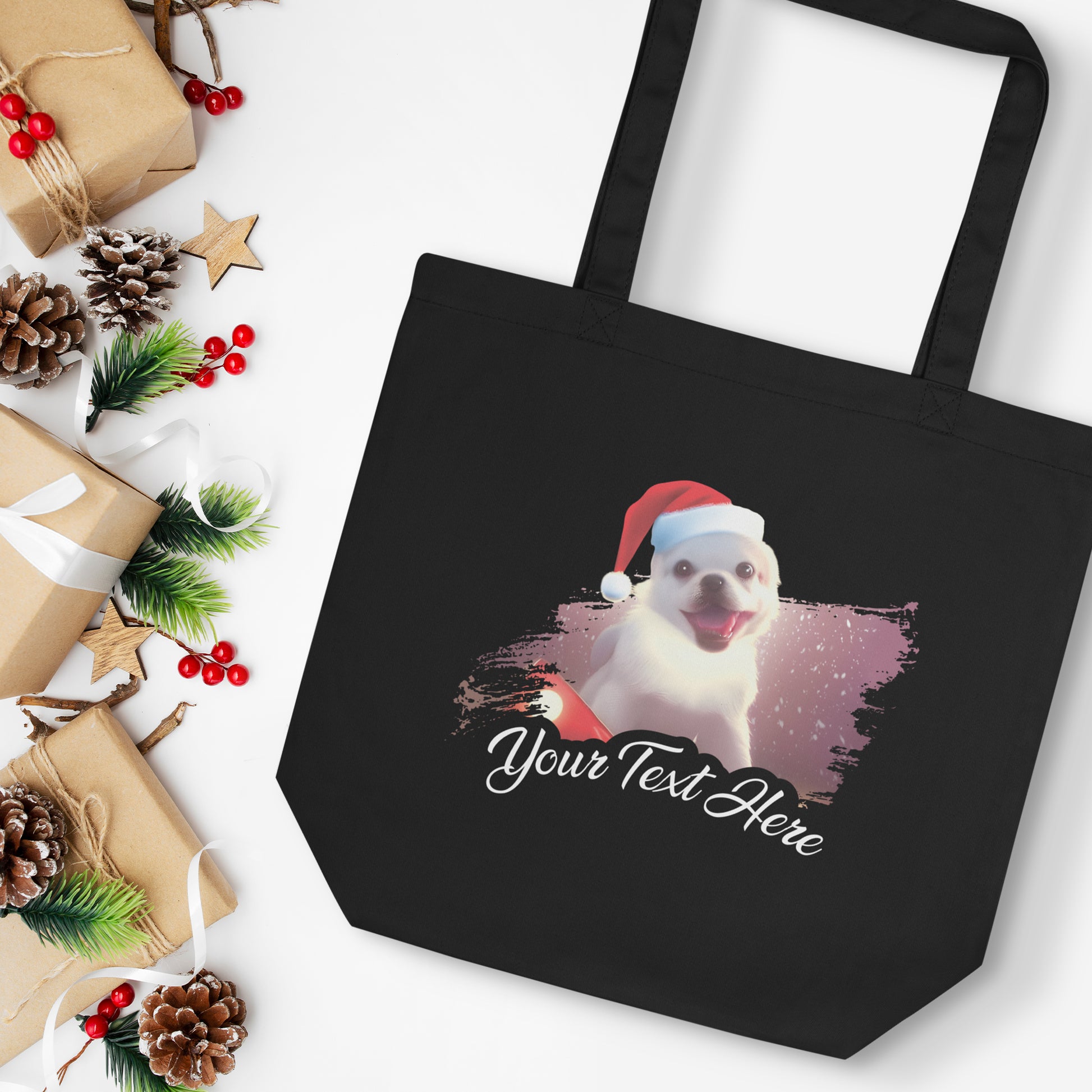 Personalized Christmas Eco Tote Bag - Dog | Seepu | black