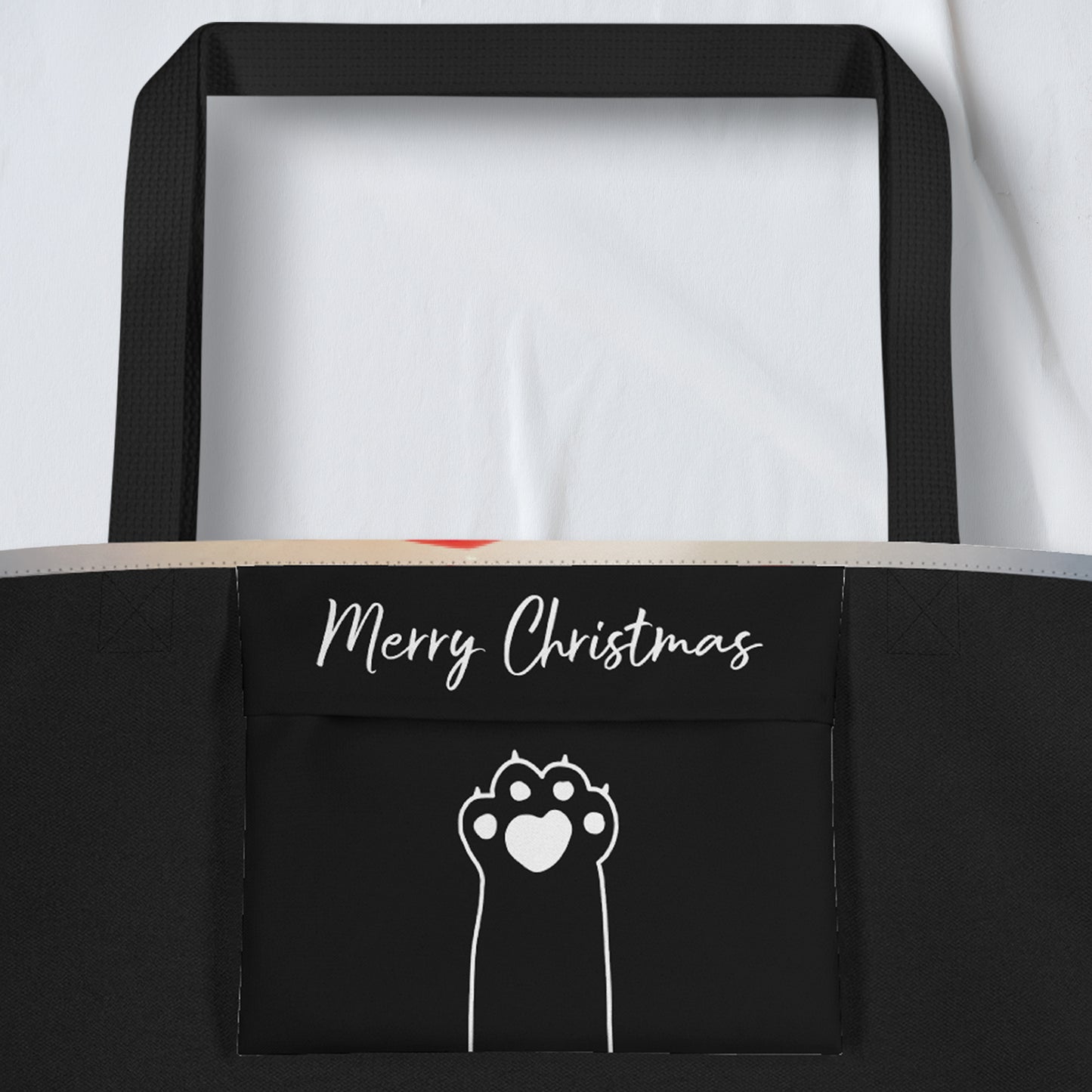 Christmas Large Tote Bag With Pocket - Cat | Seepu | pocket