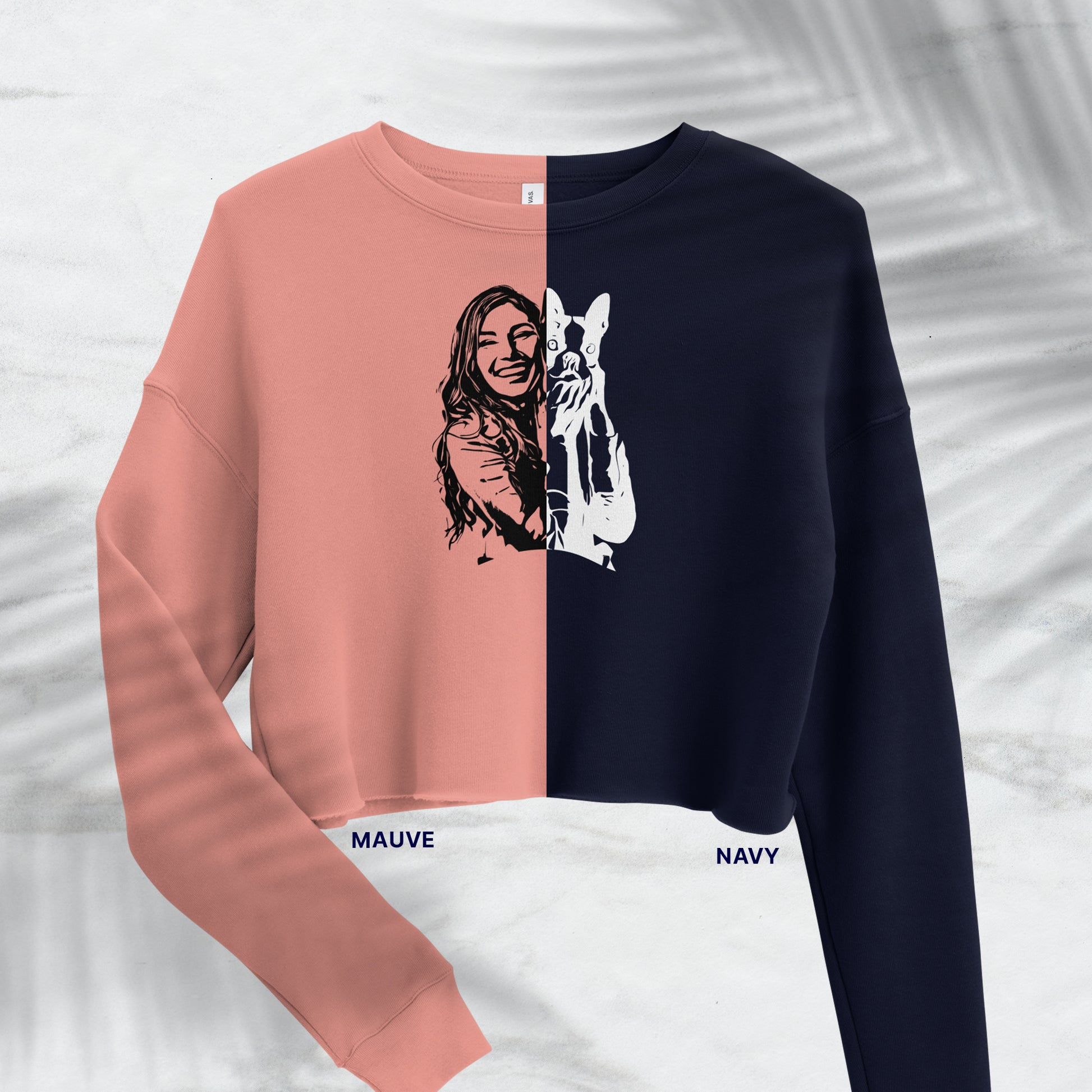 Personalized Line Drawing Crop Sweatshirt | Seepu | mauve and navy
