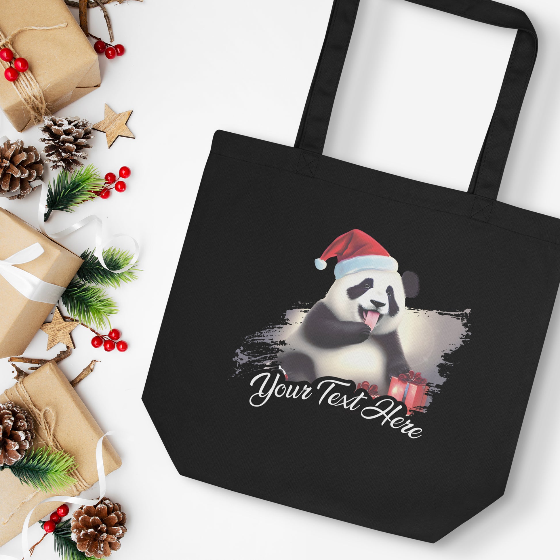 Personalized Christmas Eco Tote Bag - Panda | Seepu | black