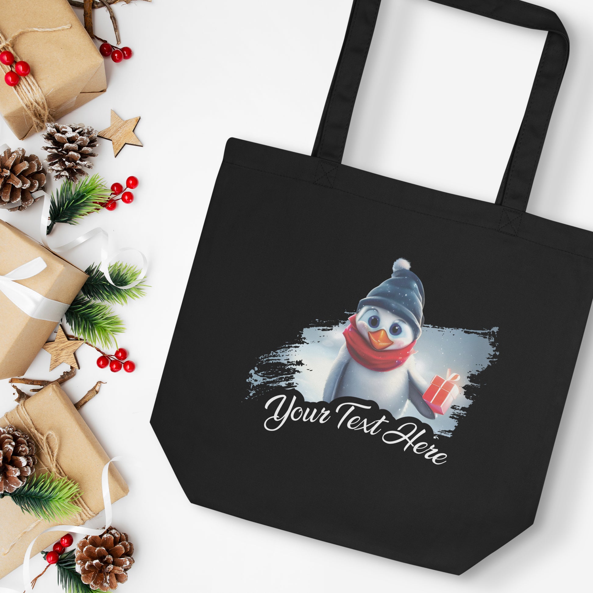 Personalized Christmas Eco Tote Bag - Penguin | Seepu | black