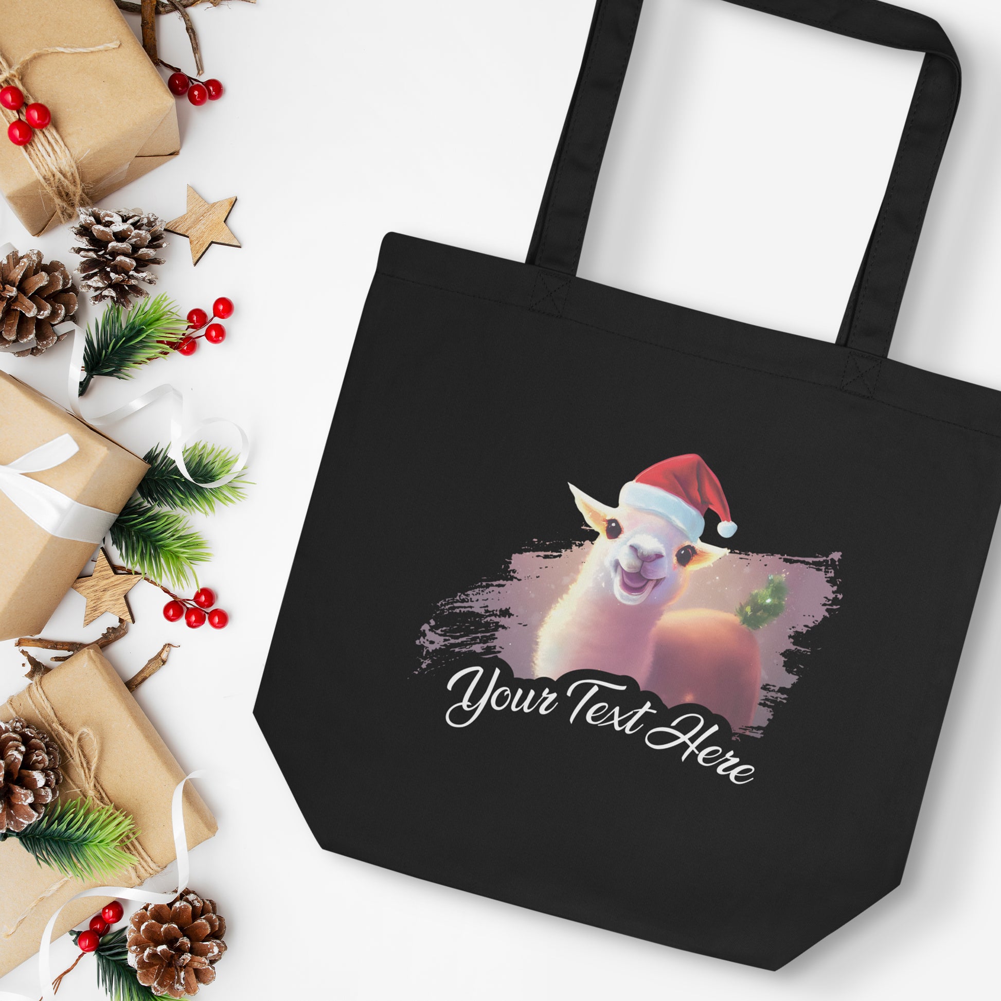 Personalized Christmas Eco Tote Bag - Lama | Seepu | black