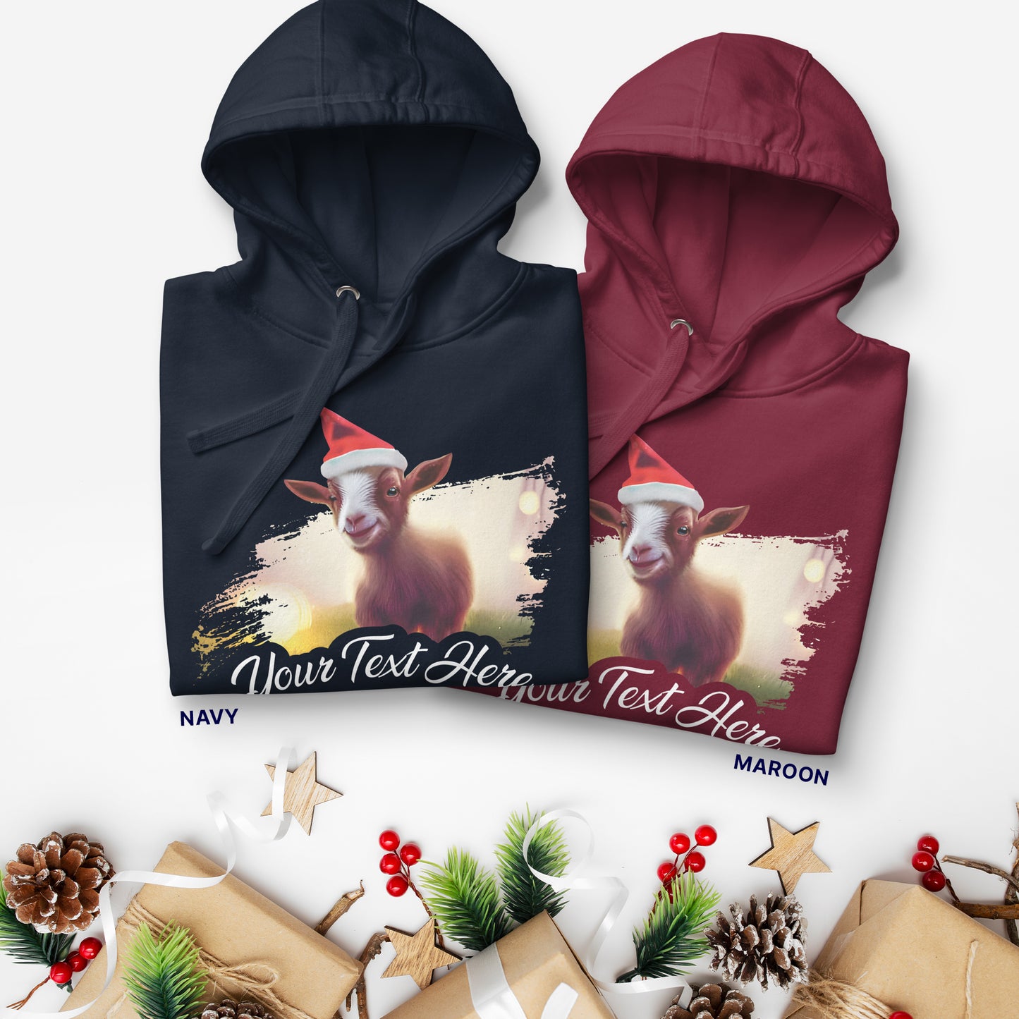 Personalized Unisex Hoodie Christmas Goat | navy and maroon |Seepu