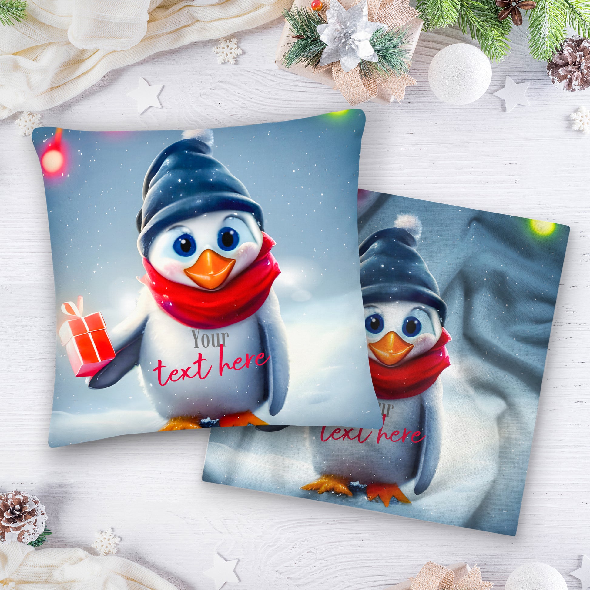 Personalized Christmas Pillow Case - Penguin | Seepu | large