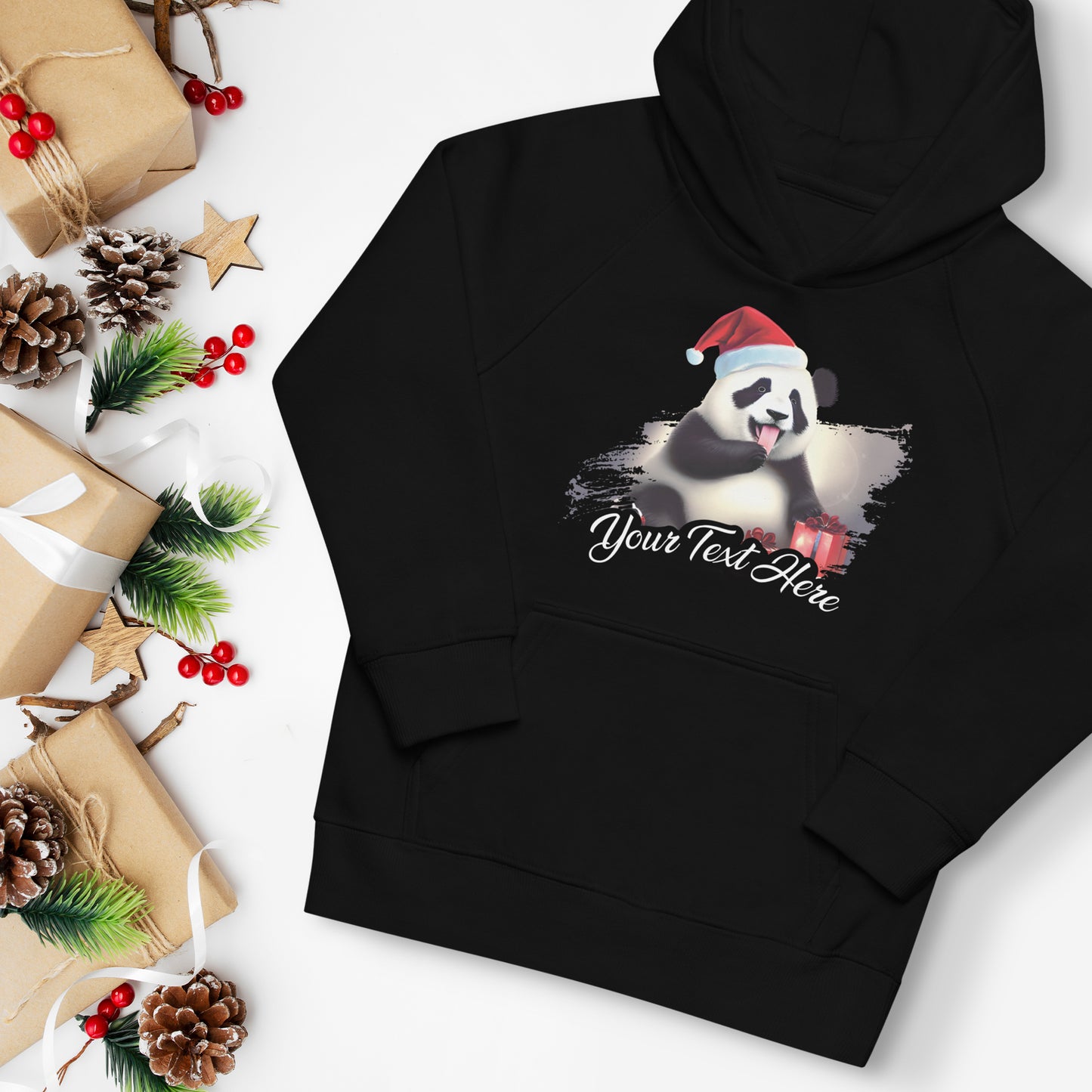 Personalized Christmas Kids Eco Hoodie - Panda | Seepu| black