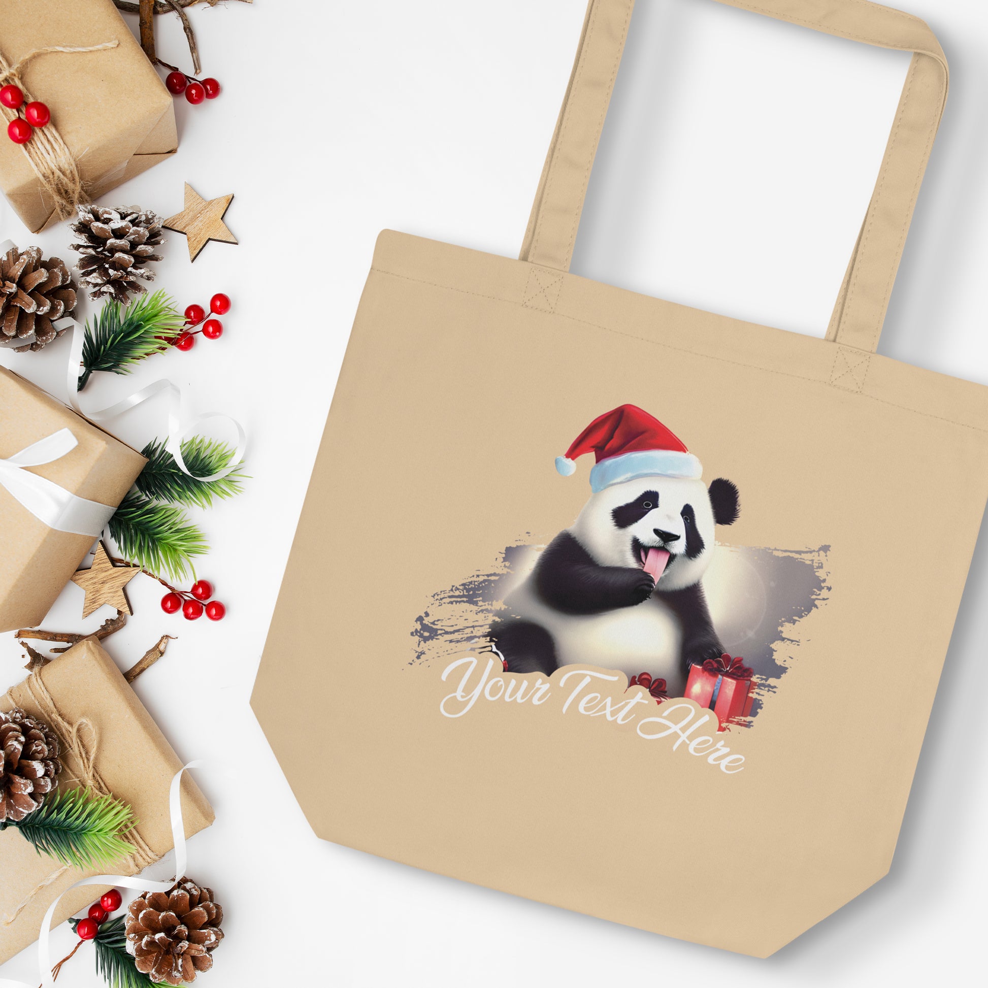  Personalized Christmas Eco Tote Bag - Panda | Seepu | cream