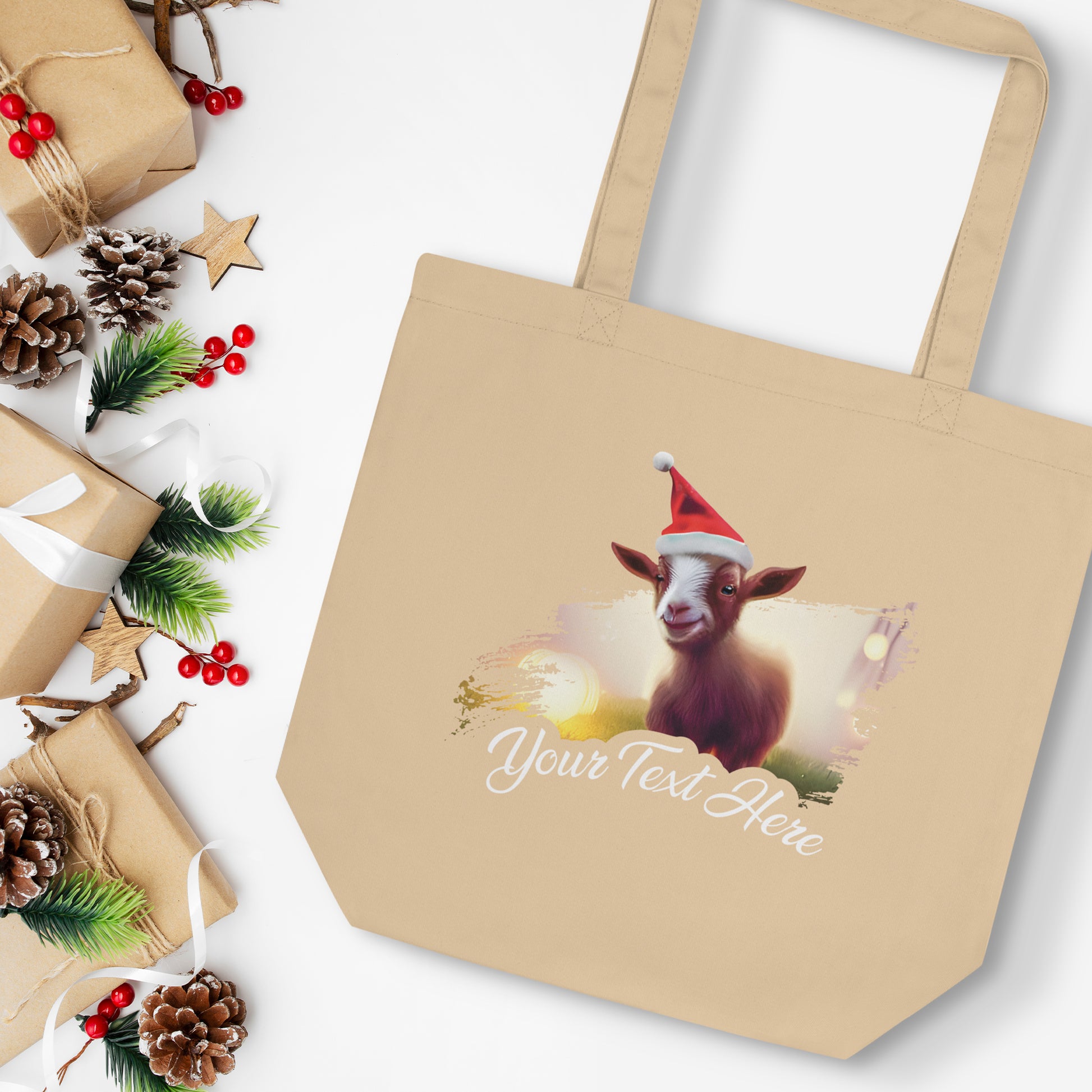 Personalized Christmas Eco Tote Bag - Goat | Seepu | cream