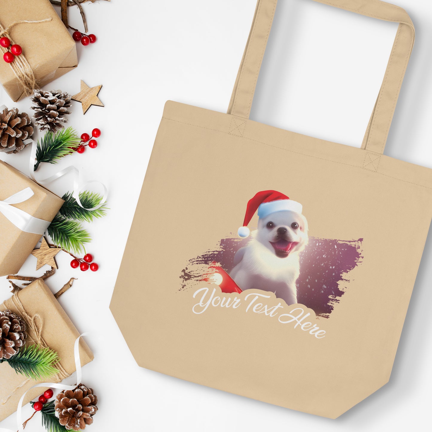 Personalized Christmas Eco Tote Bag - Dog | Seepu | cream