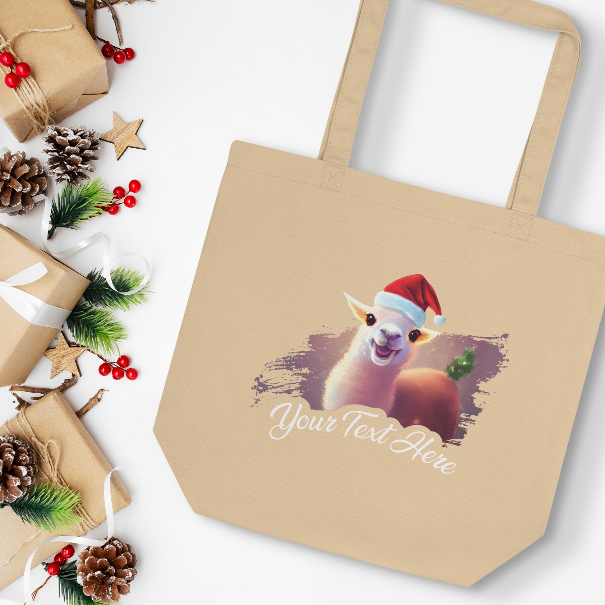 Personalized Christmas Eco Tote Bag - Lama | Seepu | cream