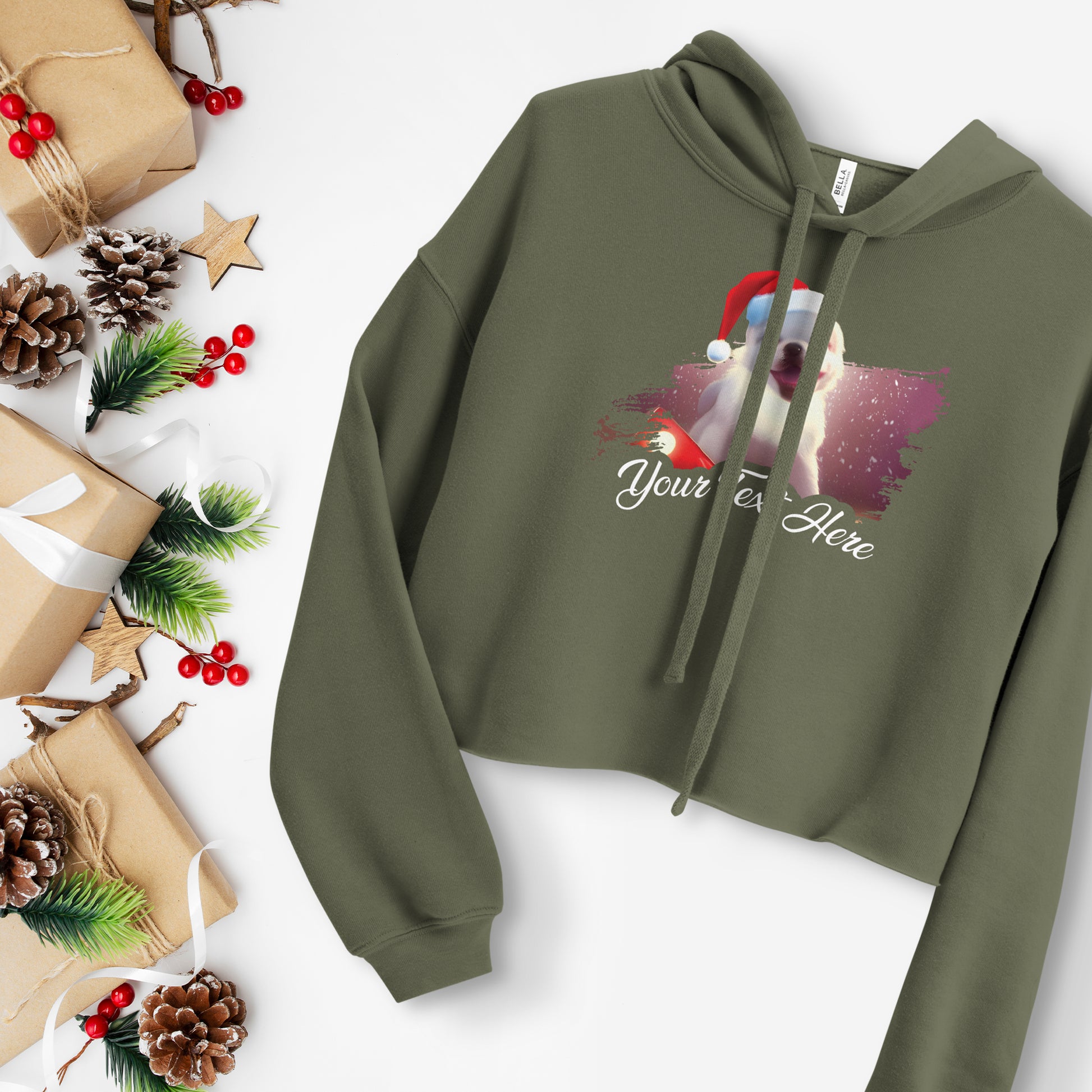 Personalized Christmas Women's Cropped Hoodie - Dog | Seepu | green