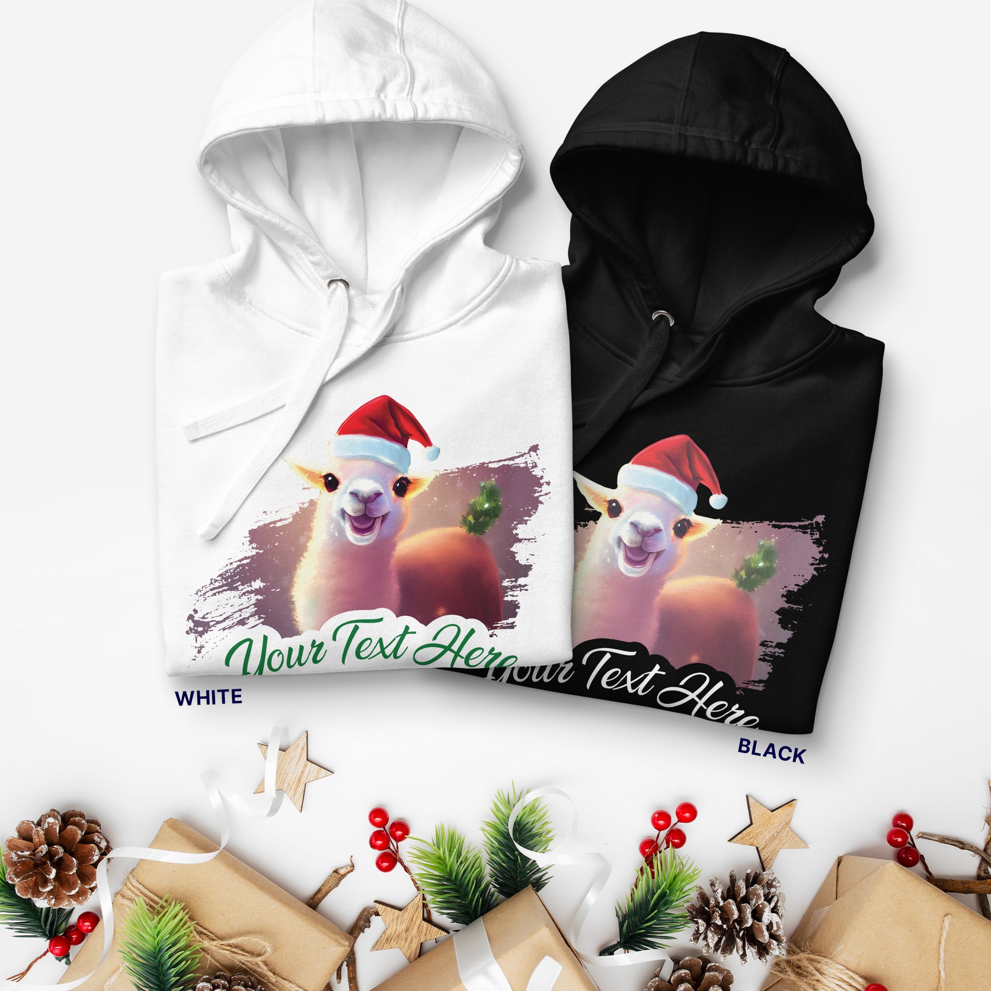 Personalized Unisex Hoodie Christmas Lama | White and black | Seepu