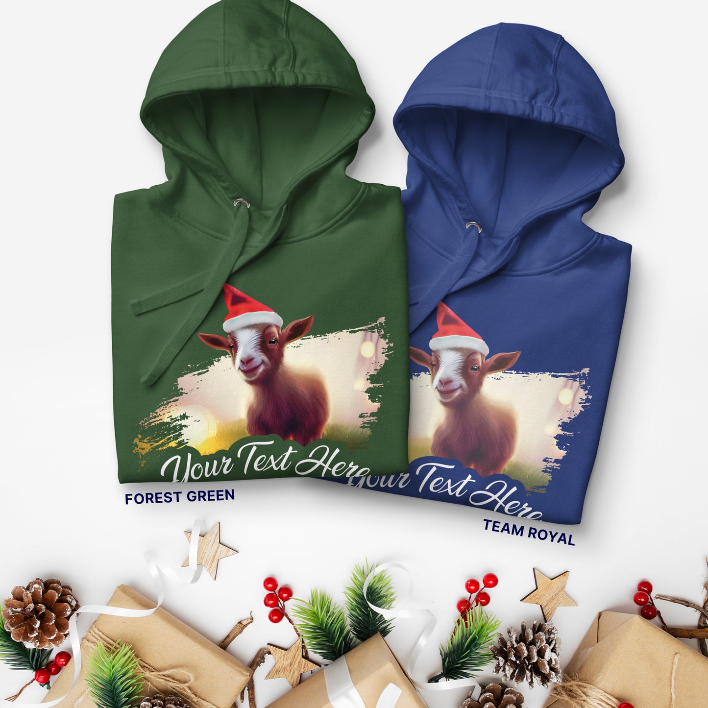 Personalized Unisex Hoodie Christmas Goat | green and navy |Seepu
