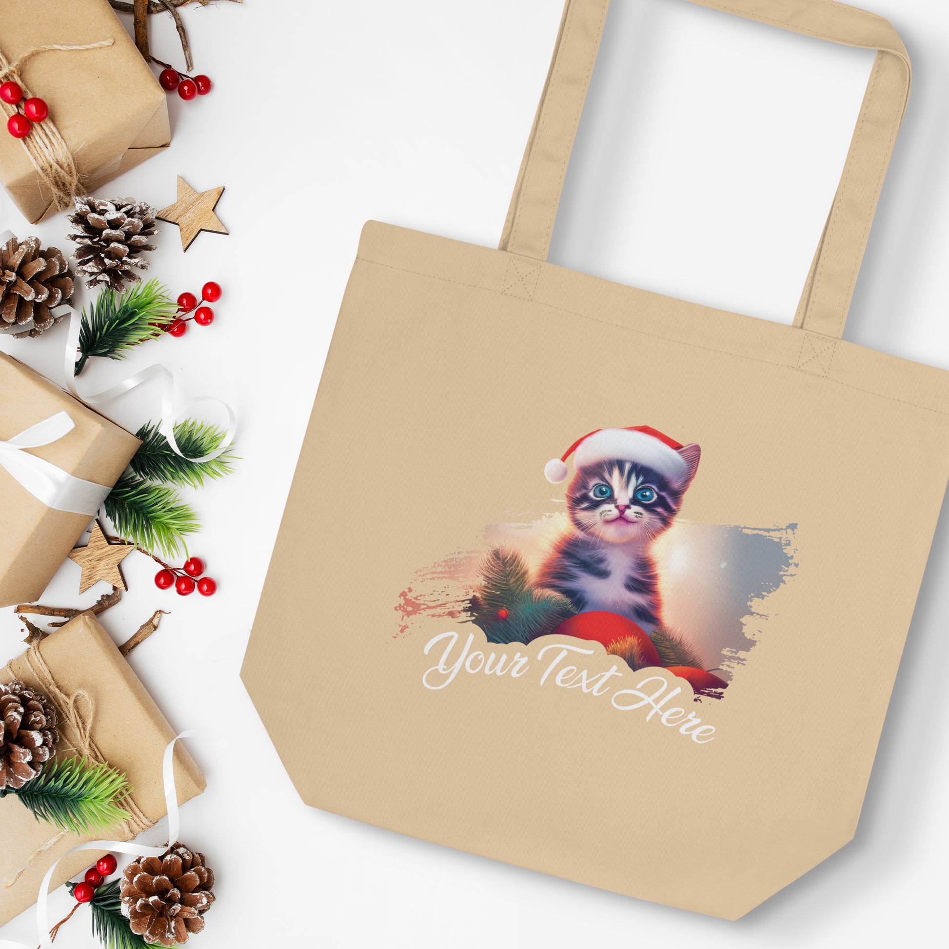 Personalized Christmas Eco Tote Bag - Cat | Seepu | cream