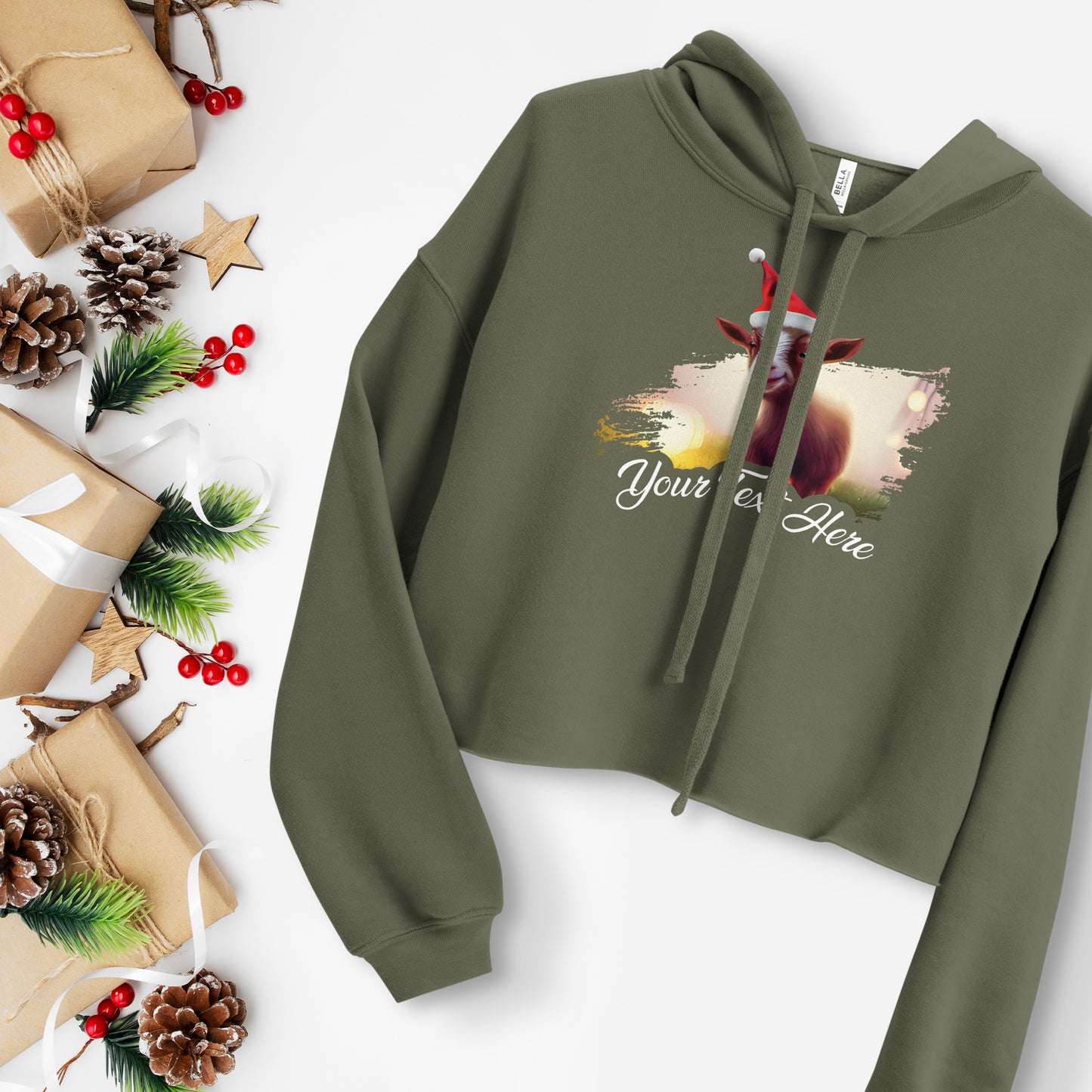 Personalized Christmas Women's Cropped Hoodie - Goat | Seepu | green