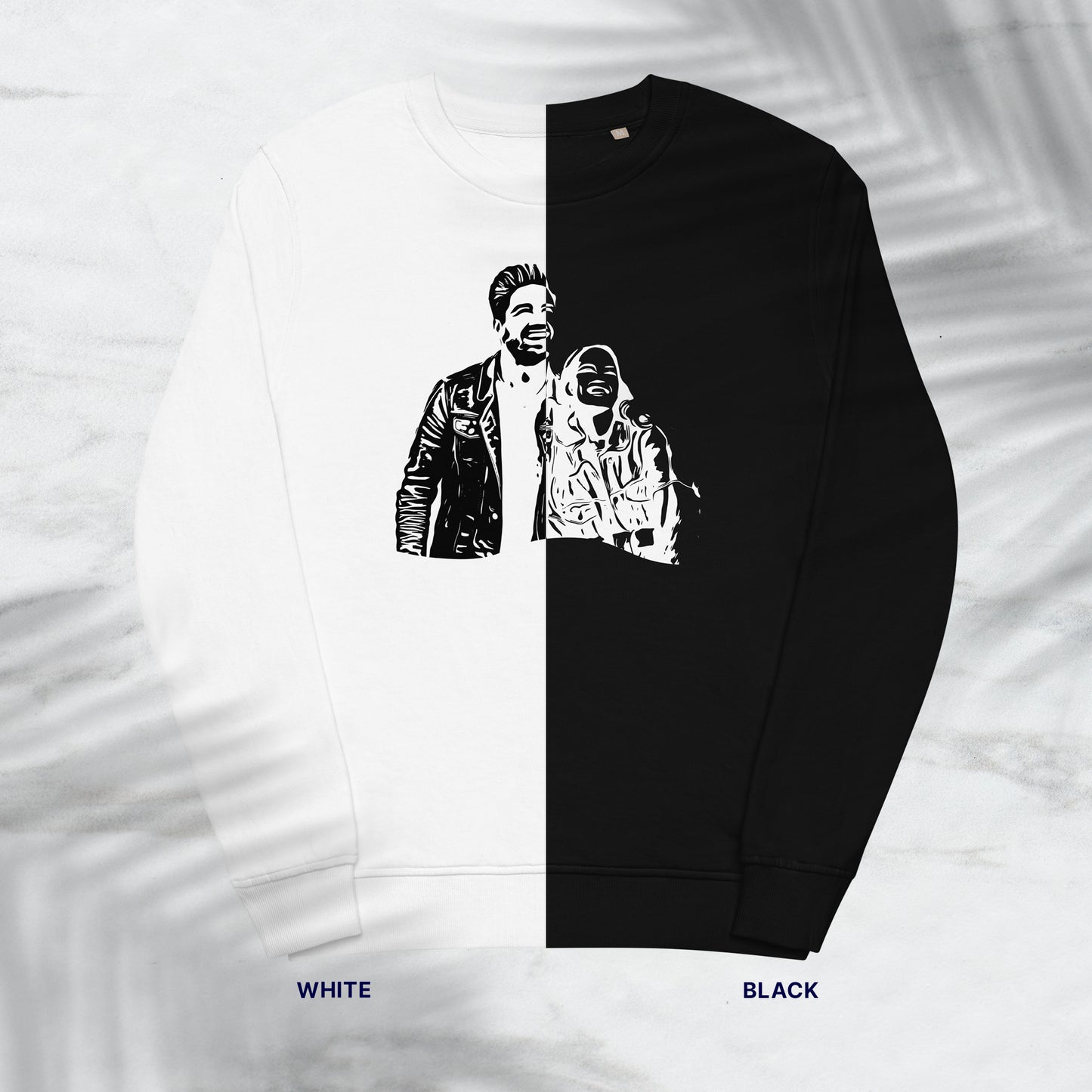 Personalized Line Drawing Unisex Organic Sweatshirt | Seepu | white and black