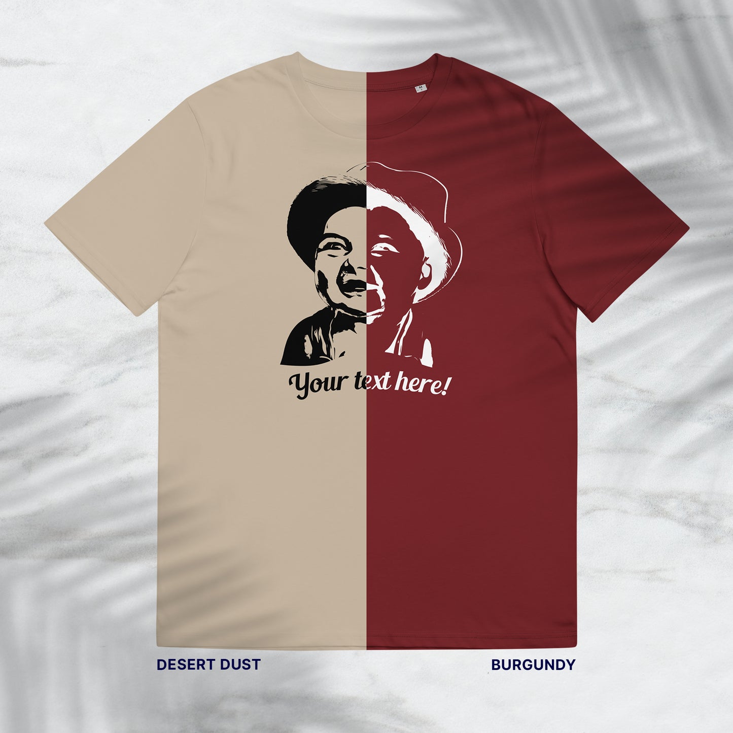 Personalized Line Drawing Unisex Organic Cotton T-Shirt | Seepu | desert dust and burgundy