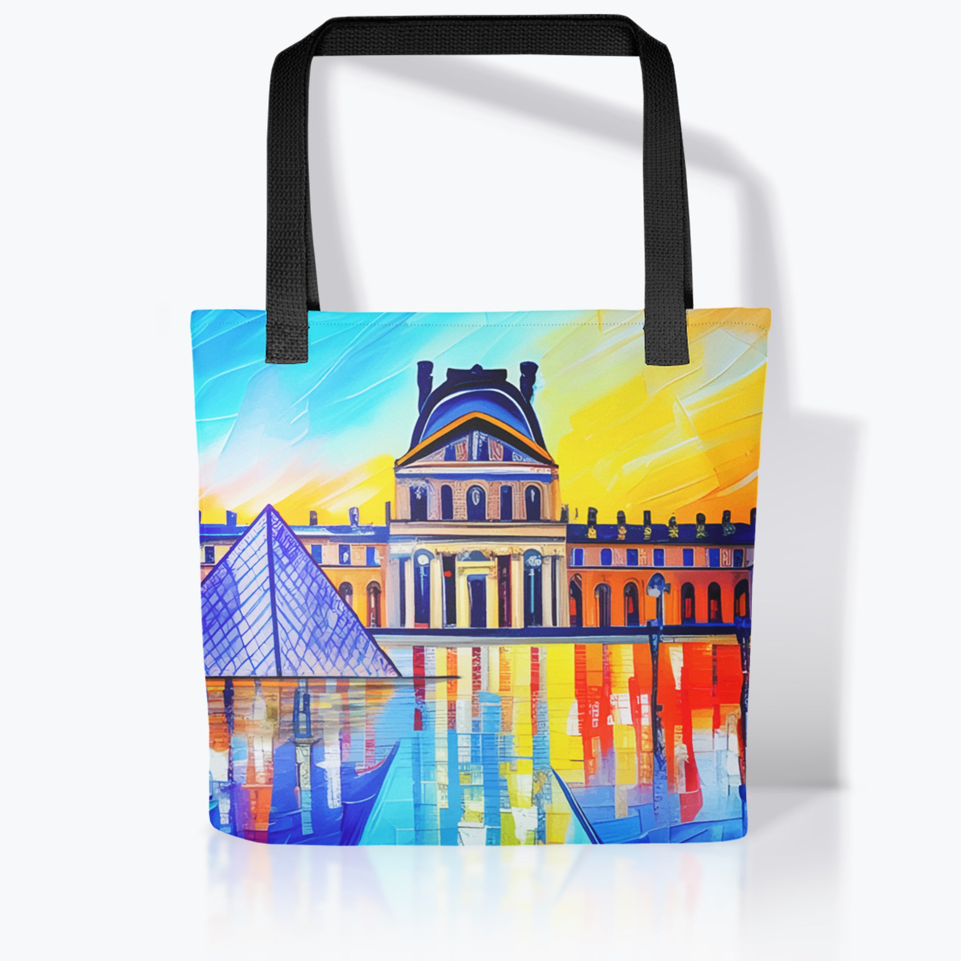 Large tote bag with cityscape painting - Paris, Louvre | Seepu