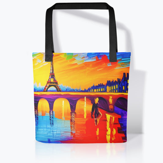 Large tote bag with cityscape painting - Paris, Eiffel Tower | Seepu