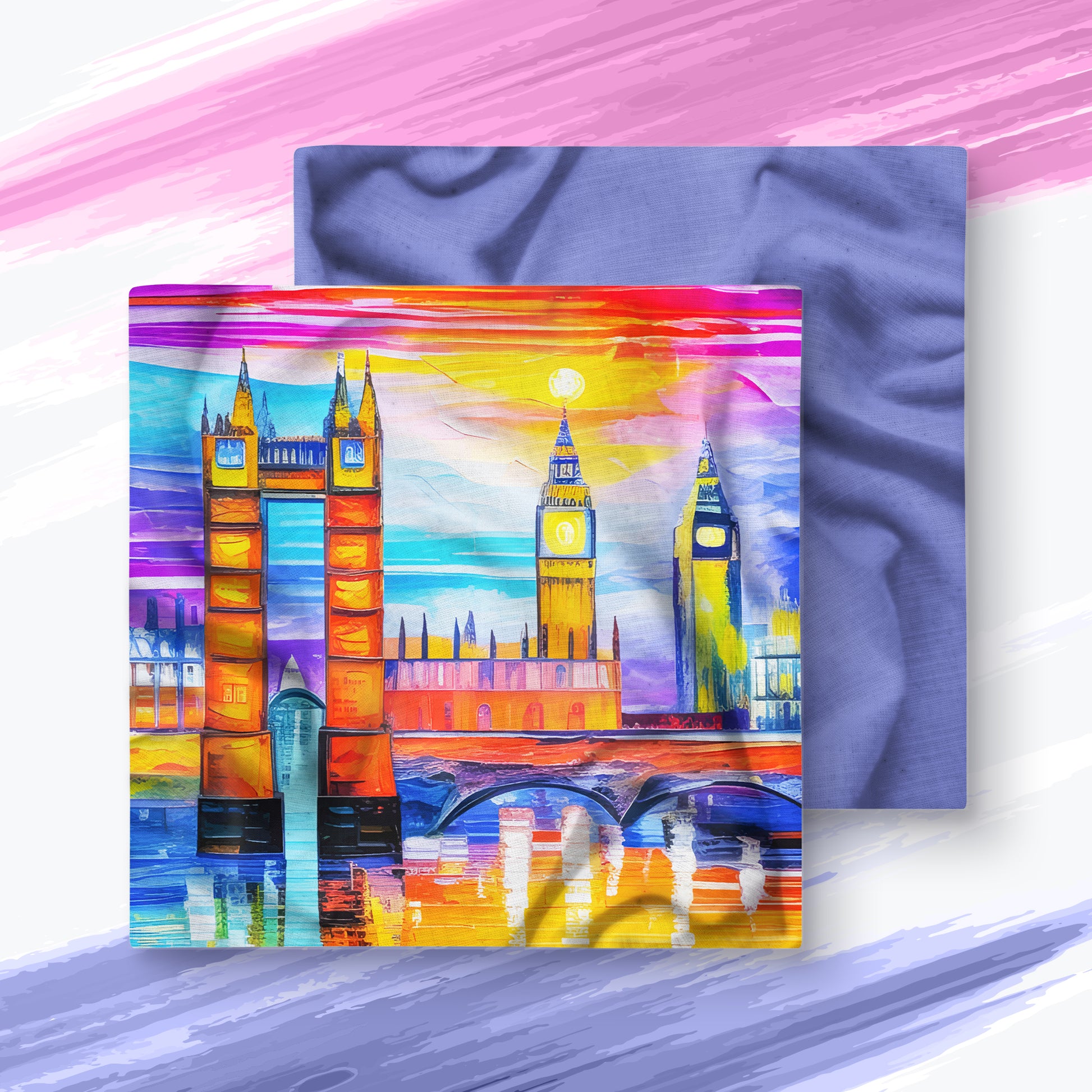 Two-sided premium pillow case with cityscape painting print - London | Seepu