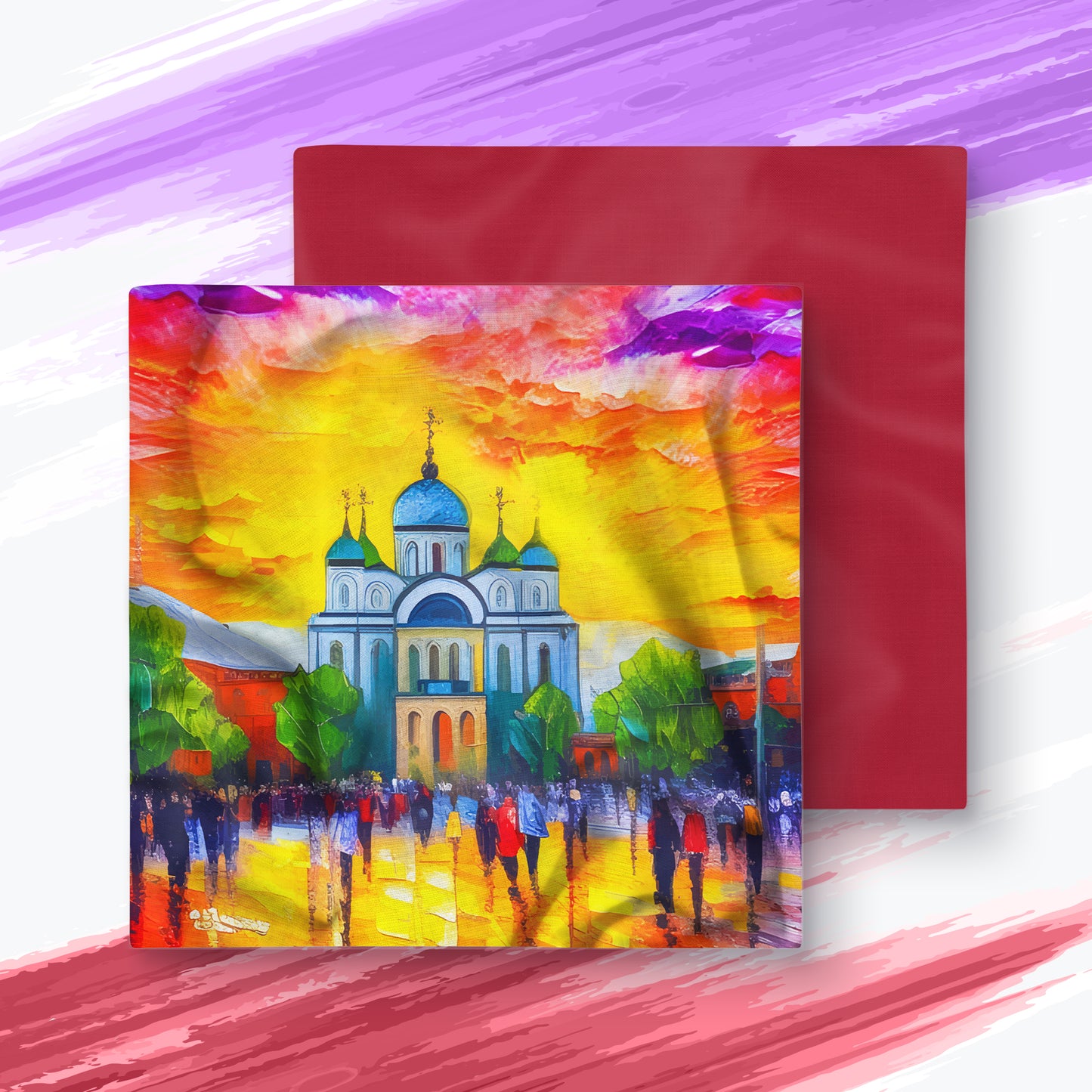 Two-sided premium pillow case with cityscape painting print - Sofia | Seepu