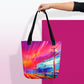 Large tote bag with cityscape painting - Sofia | Seepu