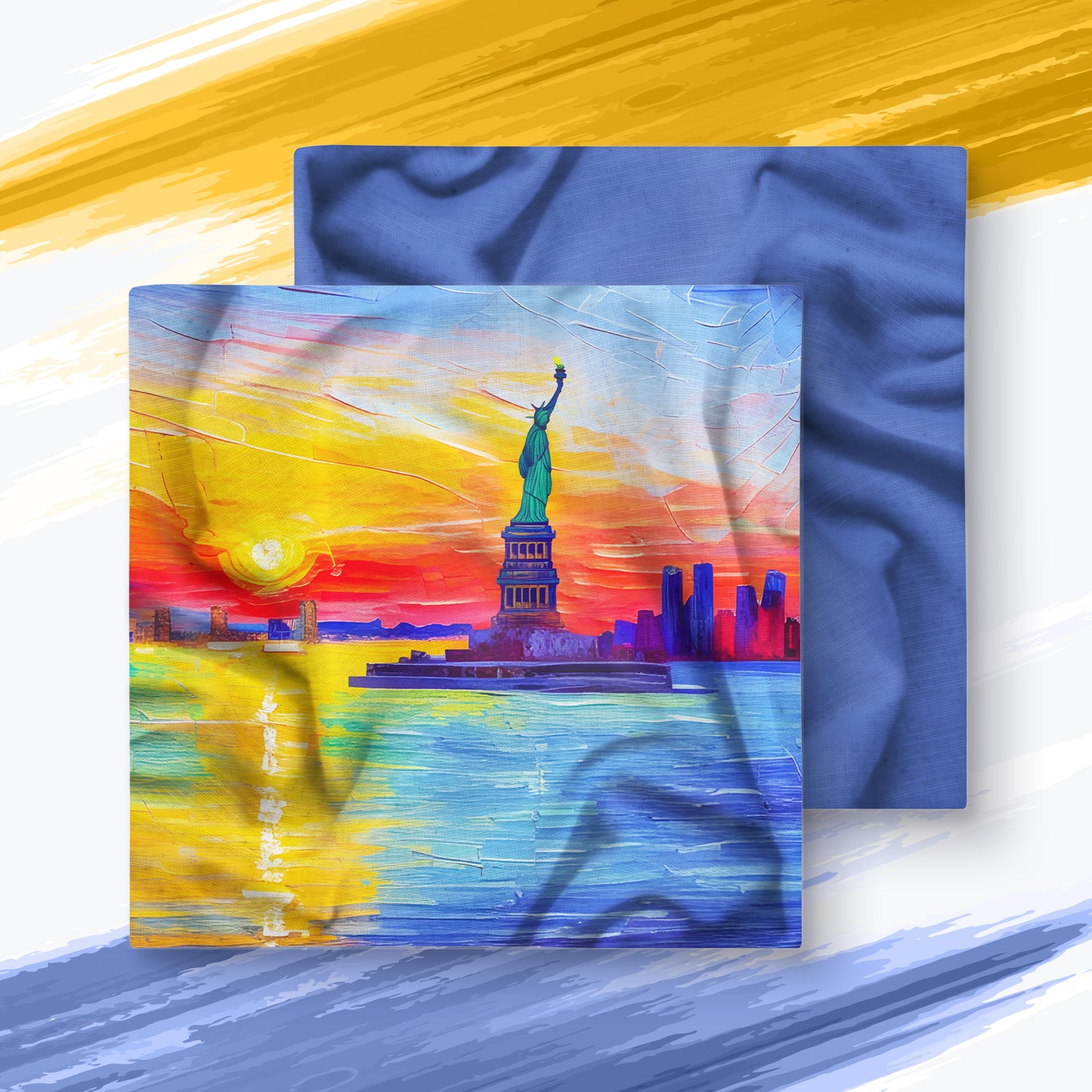 Two-sided premium pillow case with cityscape painting print - New York | Seepu