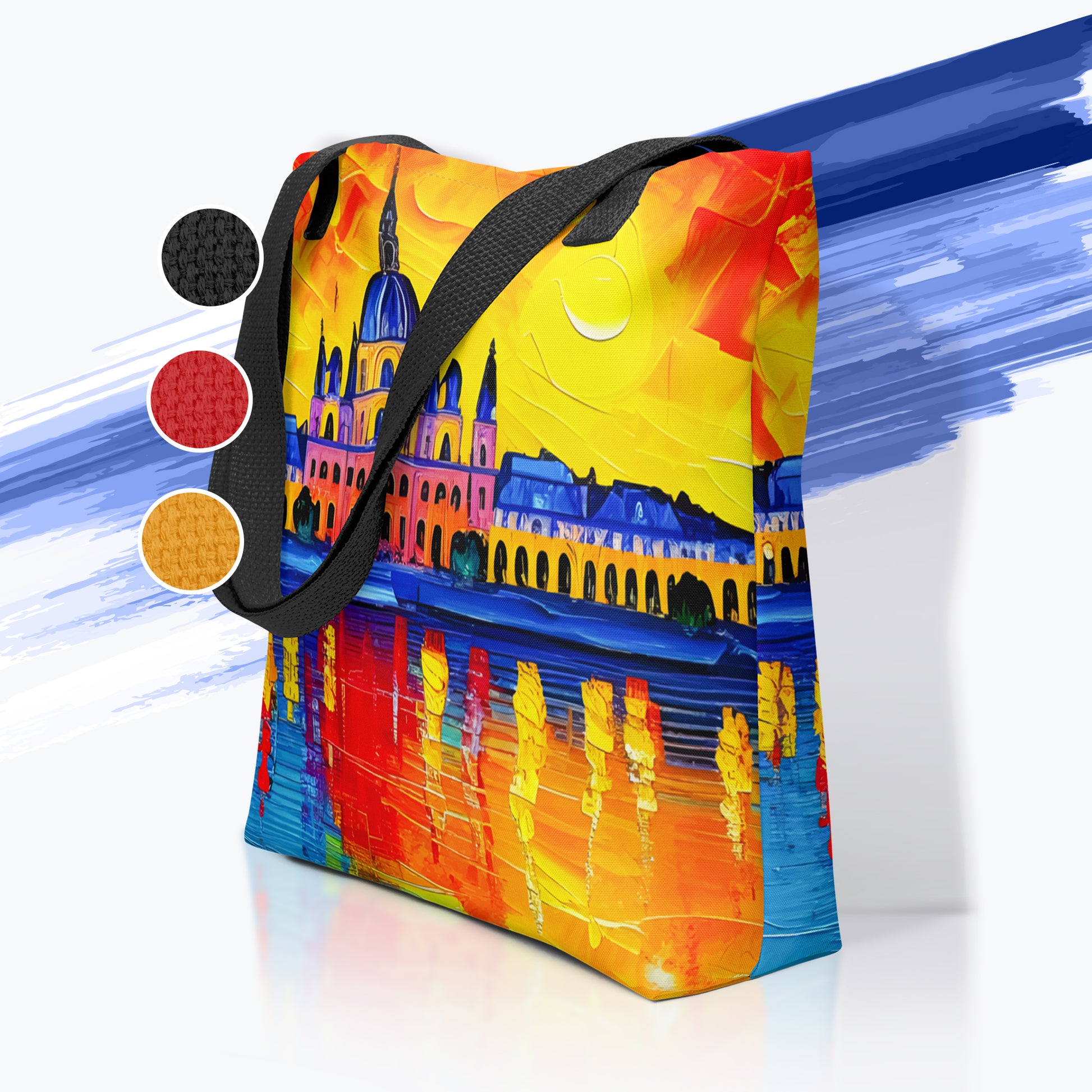 Large tote bag with cityscape painting - Vienna | Seepu