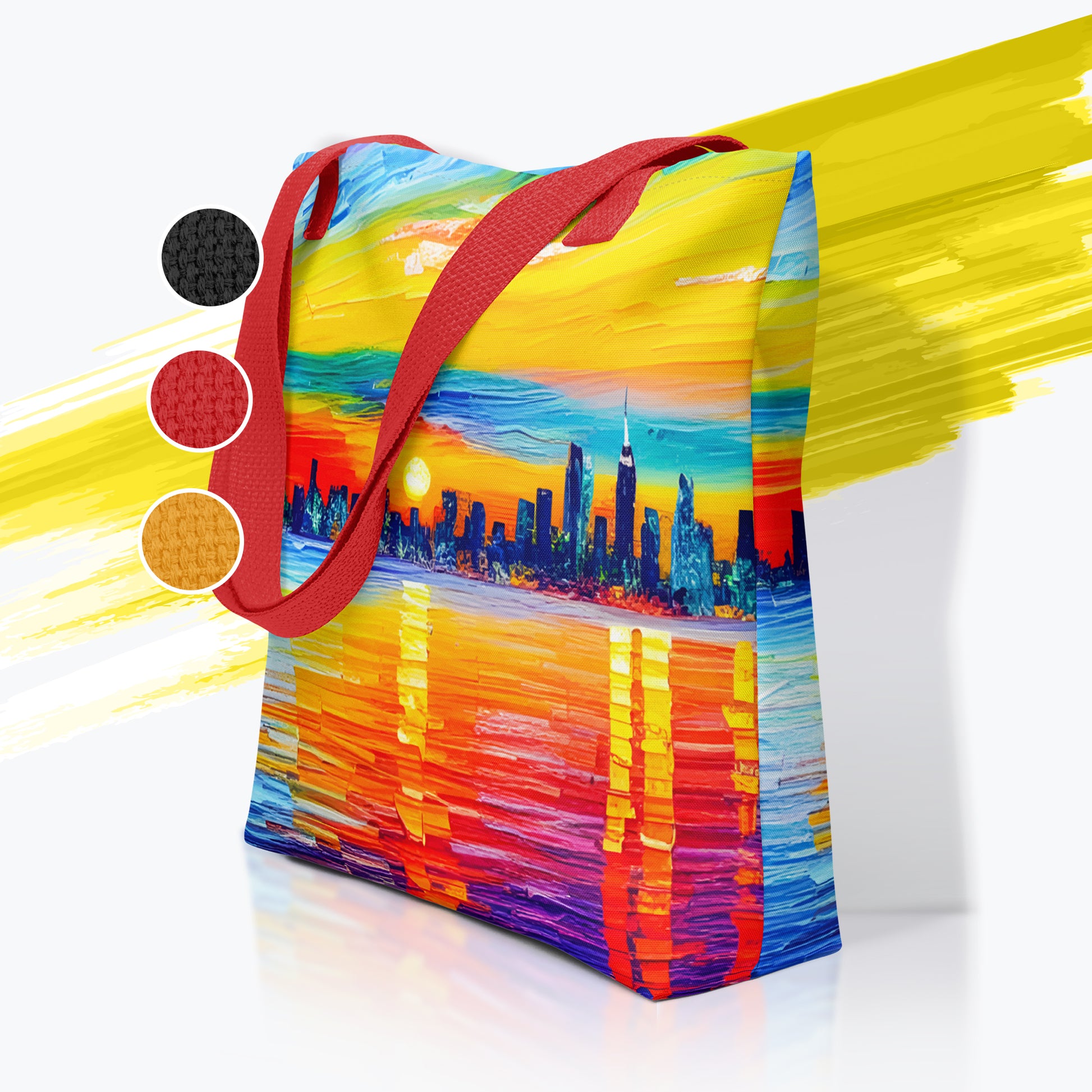 Large tote bag with cityscape painting - New York | Seepu