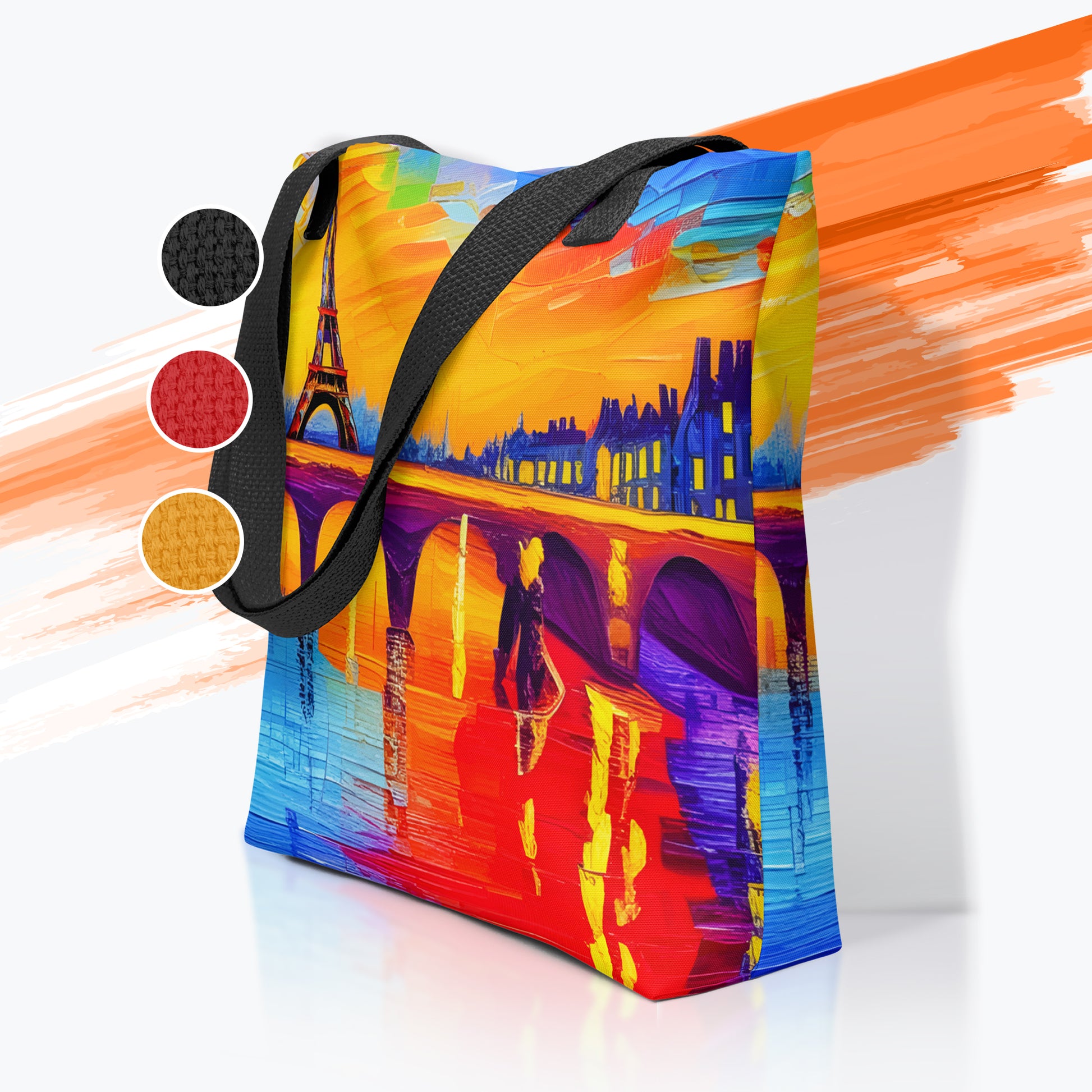 Large tote bag with cityscape painting - Paris | Seepu