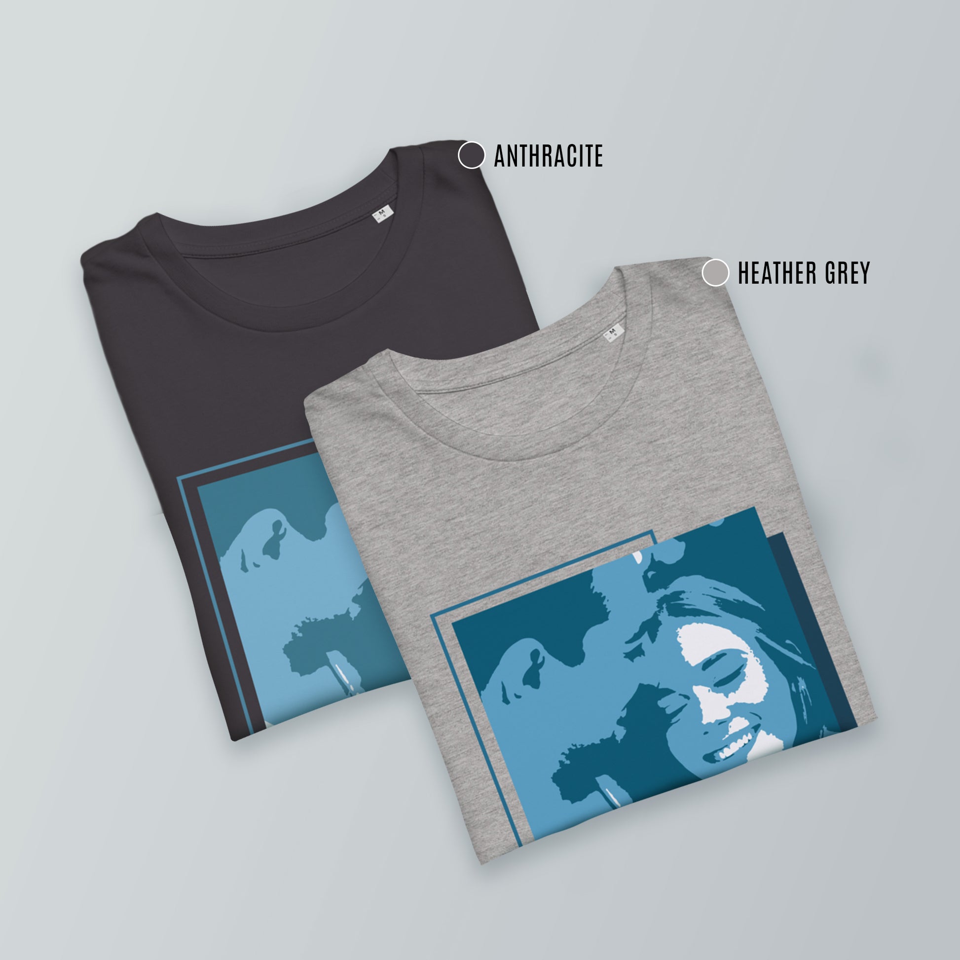 Personalized Men's T-Shirt in anthracite and heather grey- Blue Portrait | Seepu