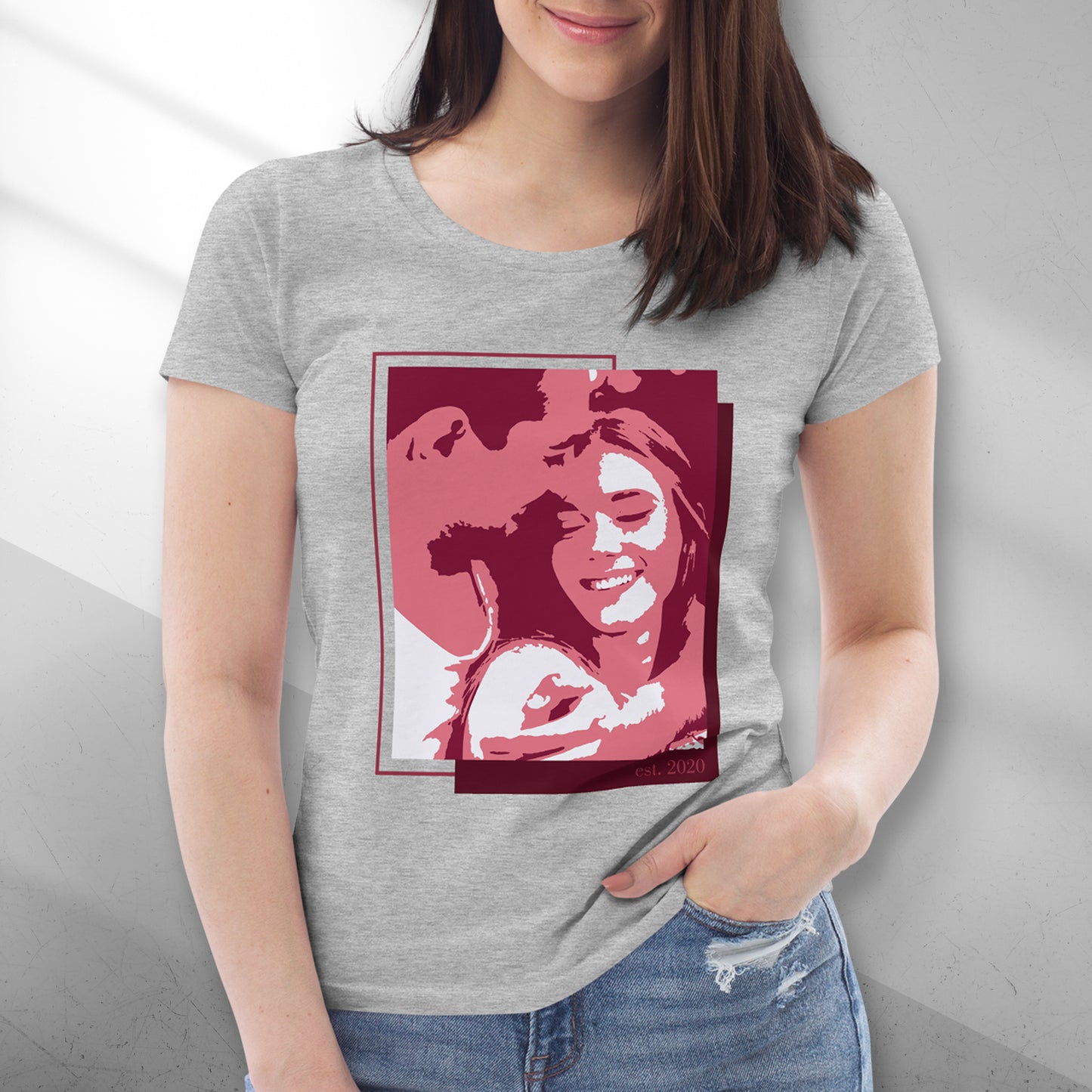 Personalized Women's T-Shirt - Large Portrait in Red | Seepu