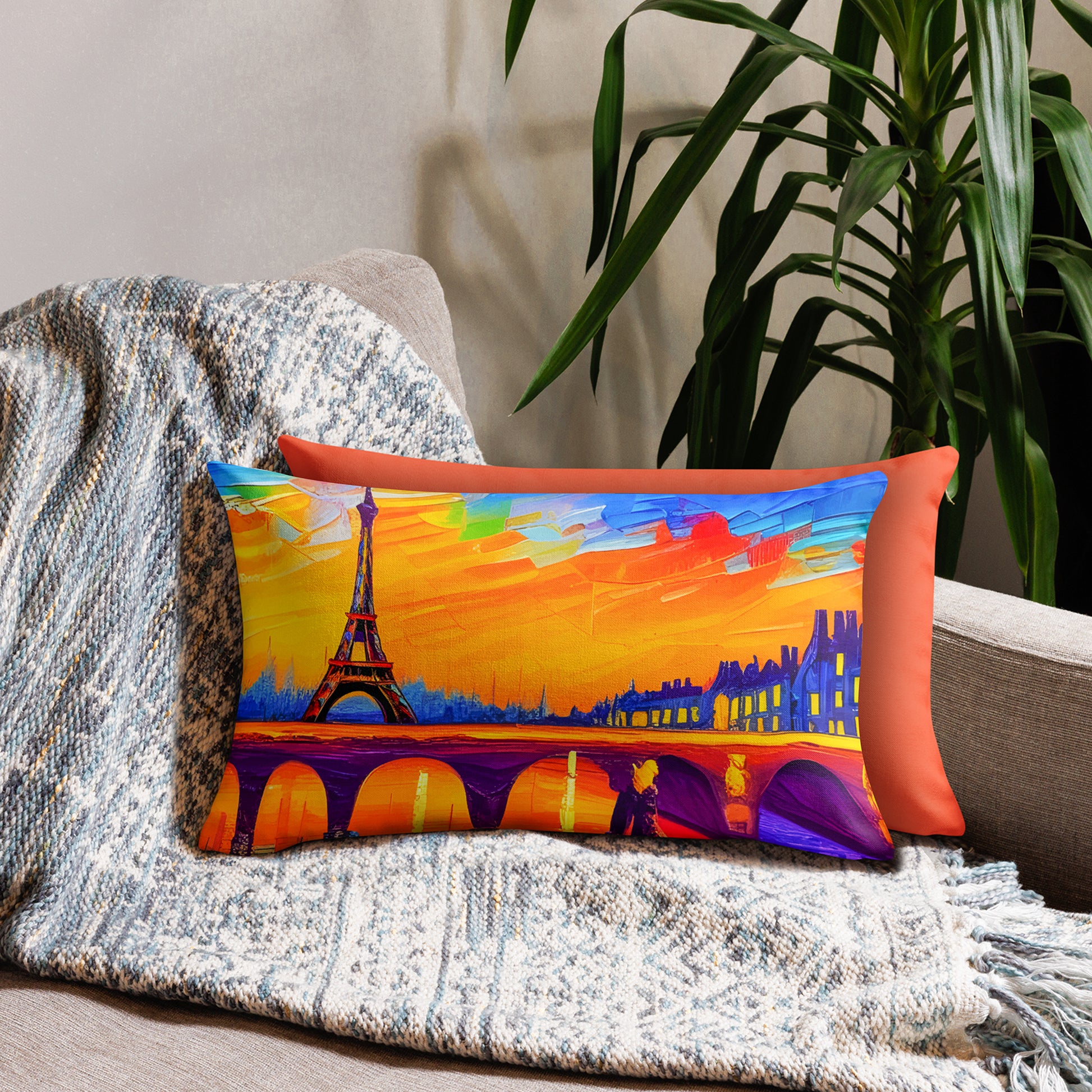 Two-sided premium pillow case with cityscape painting print - Paris | Seepu