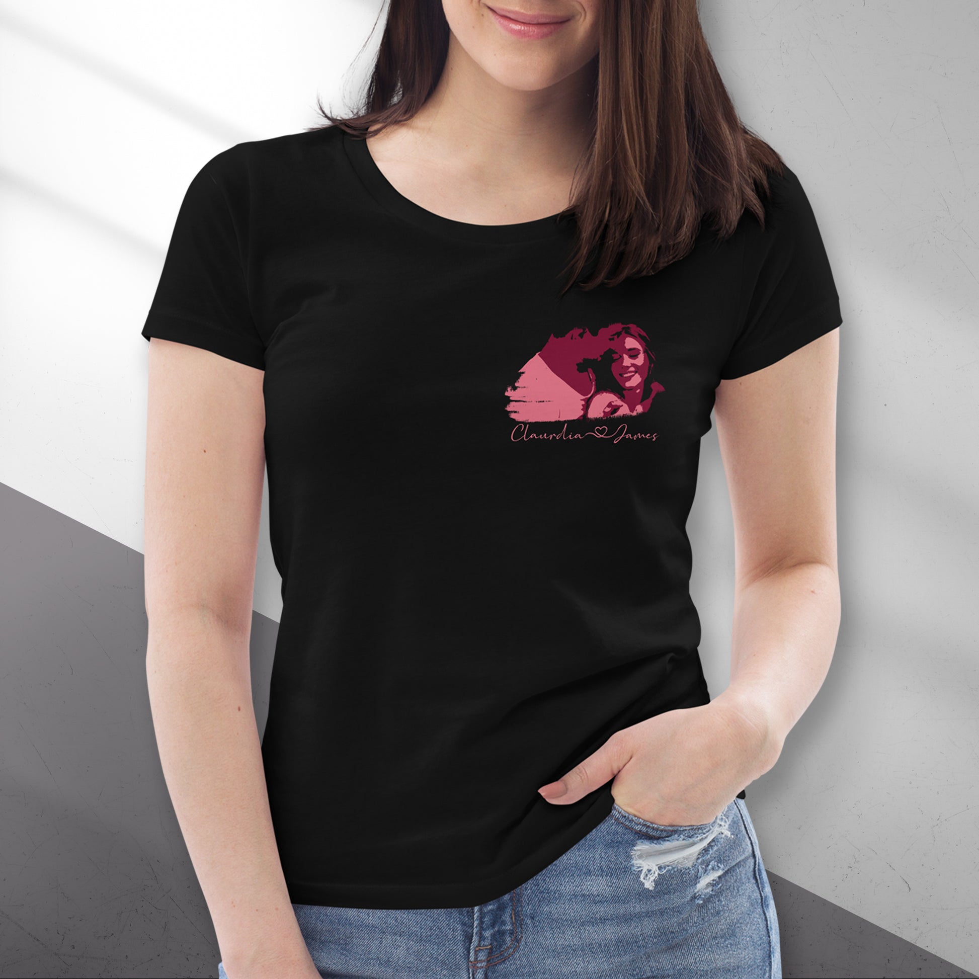Personalized Women's T-Shirt -Small Portrait in Red | Seepu 