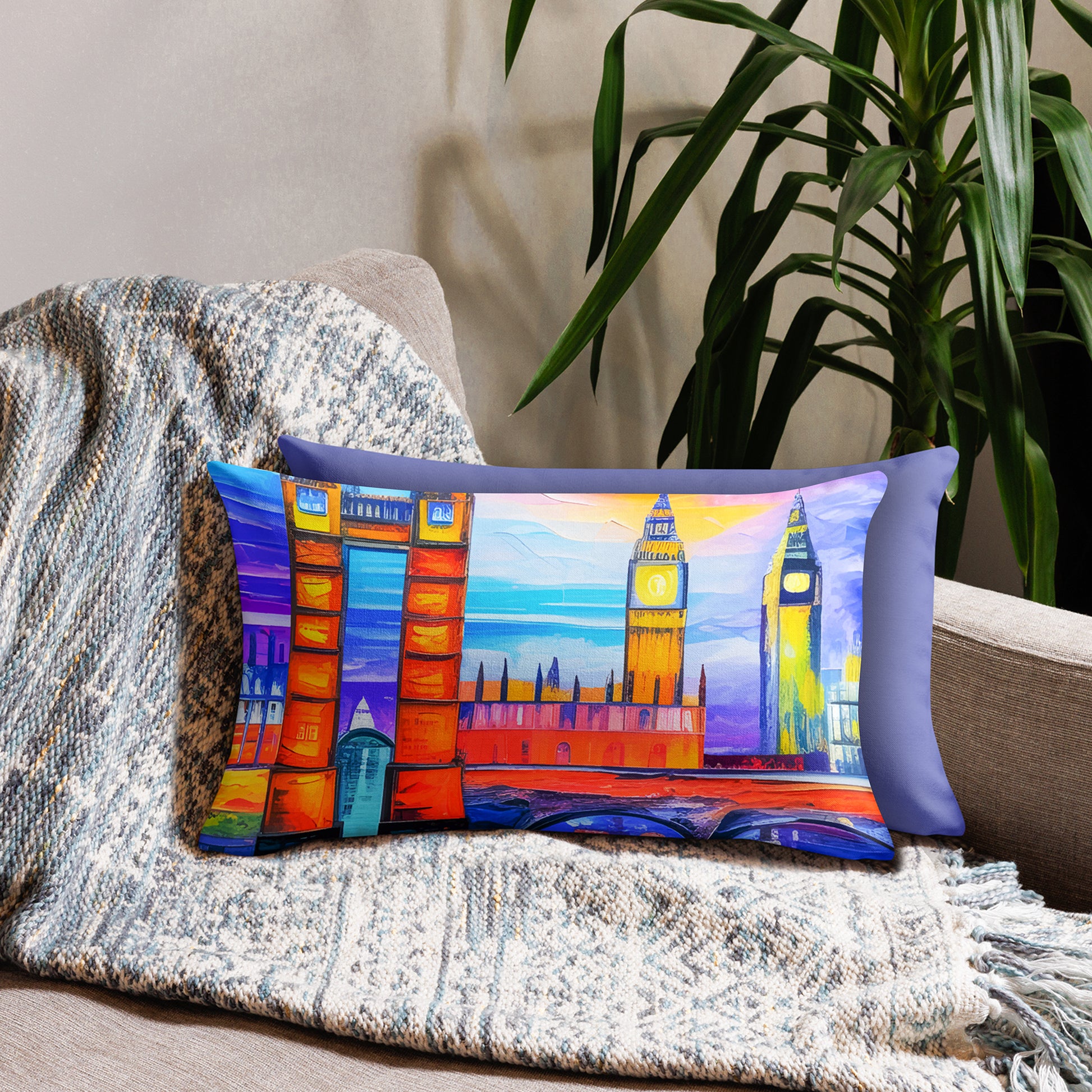 Two-sided premium pillow case with cityscape painting print - London | Seepu