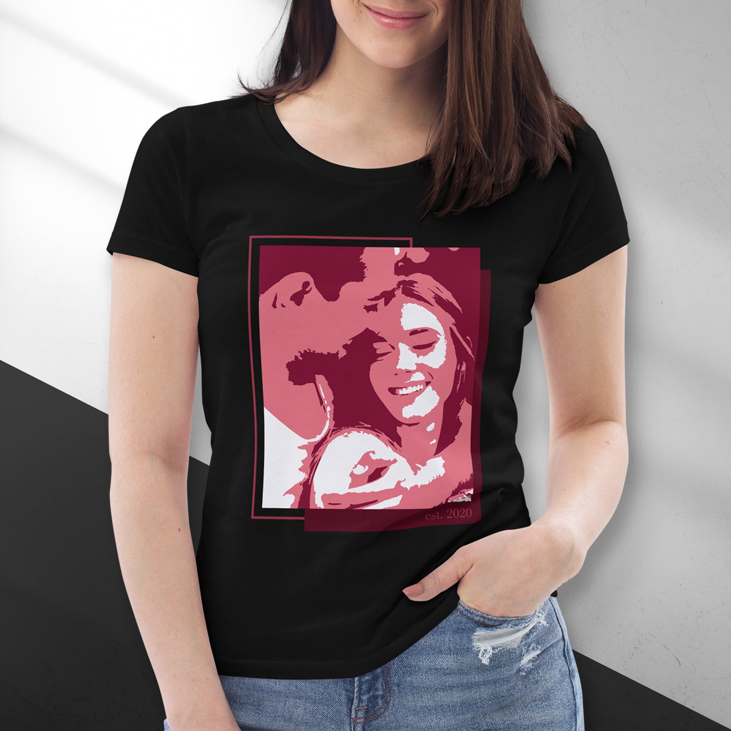 Personalized Women's T-Shirt - Large Portrait in Red | Seepu