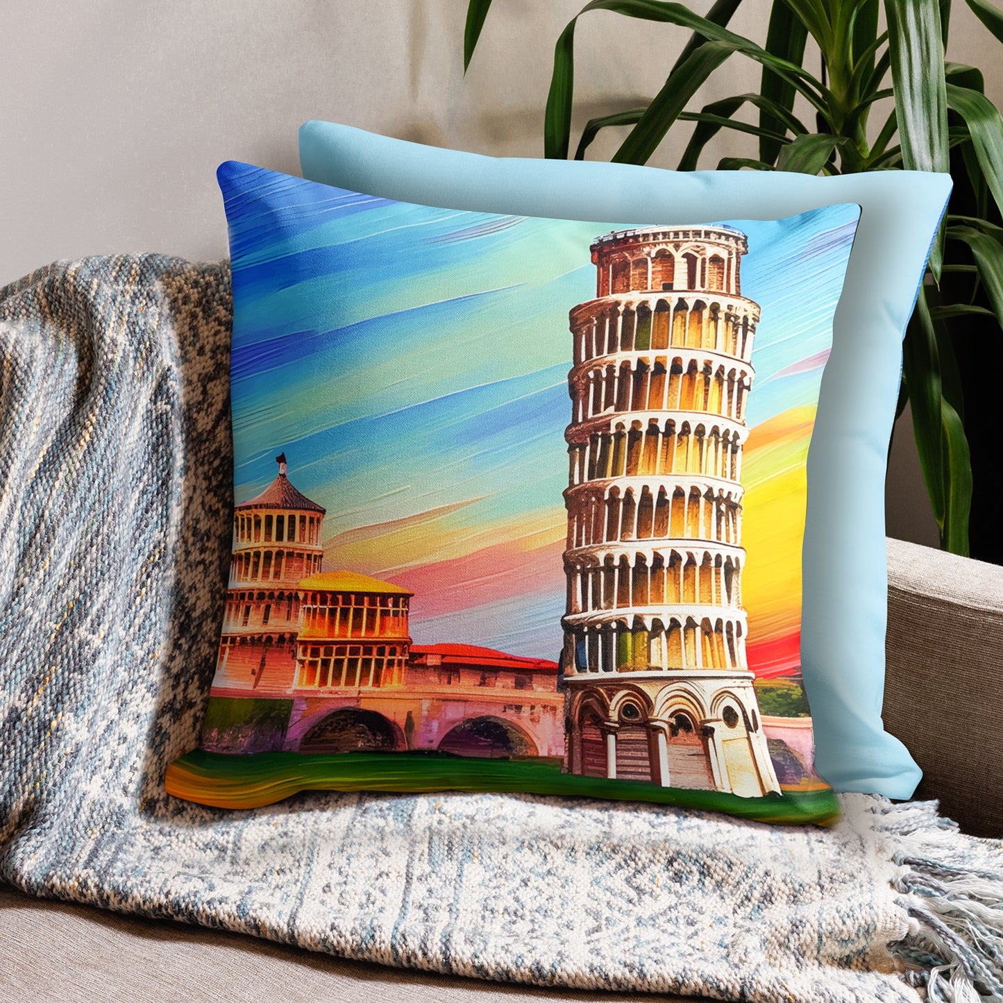 Two-sided premium pillow case with cityscape painting print - Pisa | Seepu