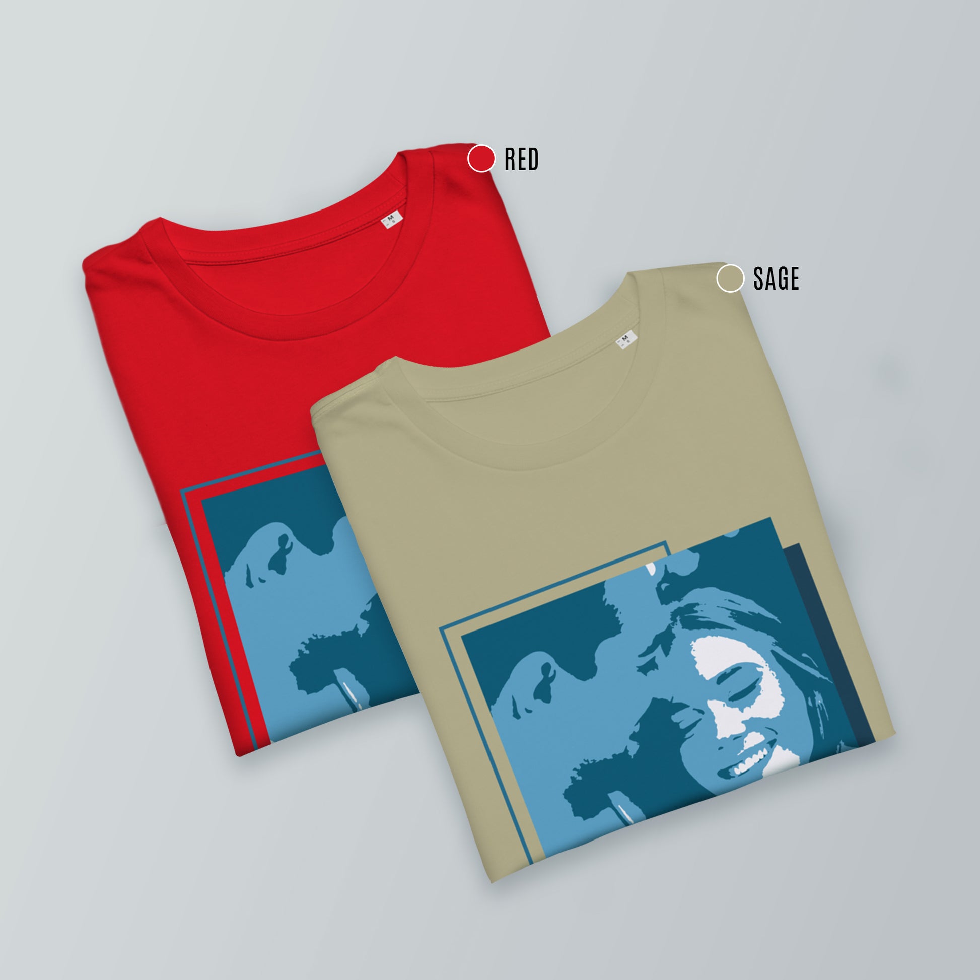 Personalized Men's T-Shirt in red and sage - Blue Portrait | Seepu