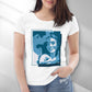 Personalized Women's T-Shirt in white - Large Portrait in Blue | Seepu