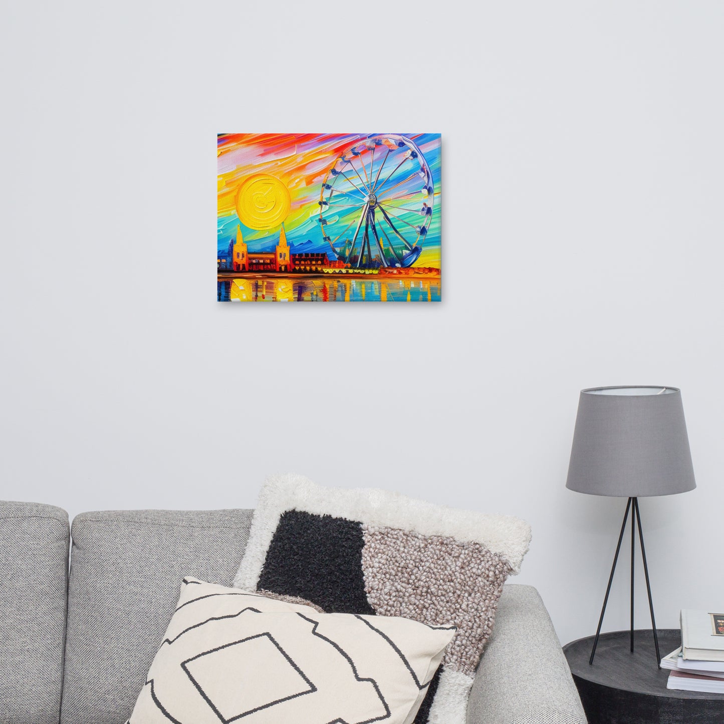  Artistic canvas print showcasing Vienna's famous Prater Ferris wheel, an iconic symbol of the city's charm and history. | Seepu